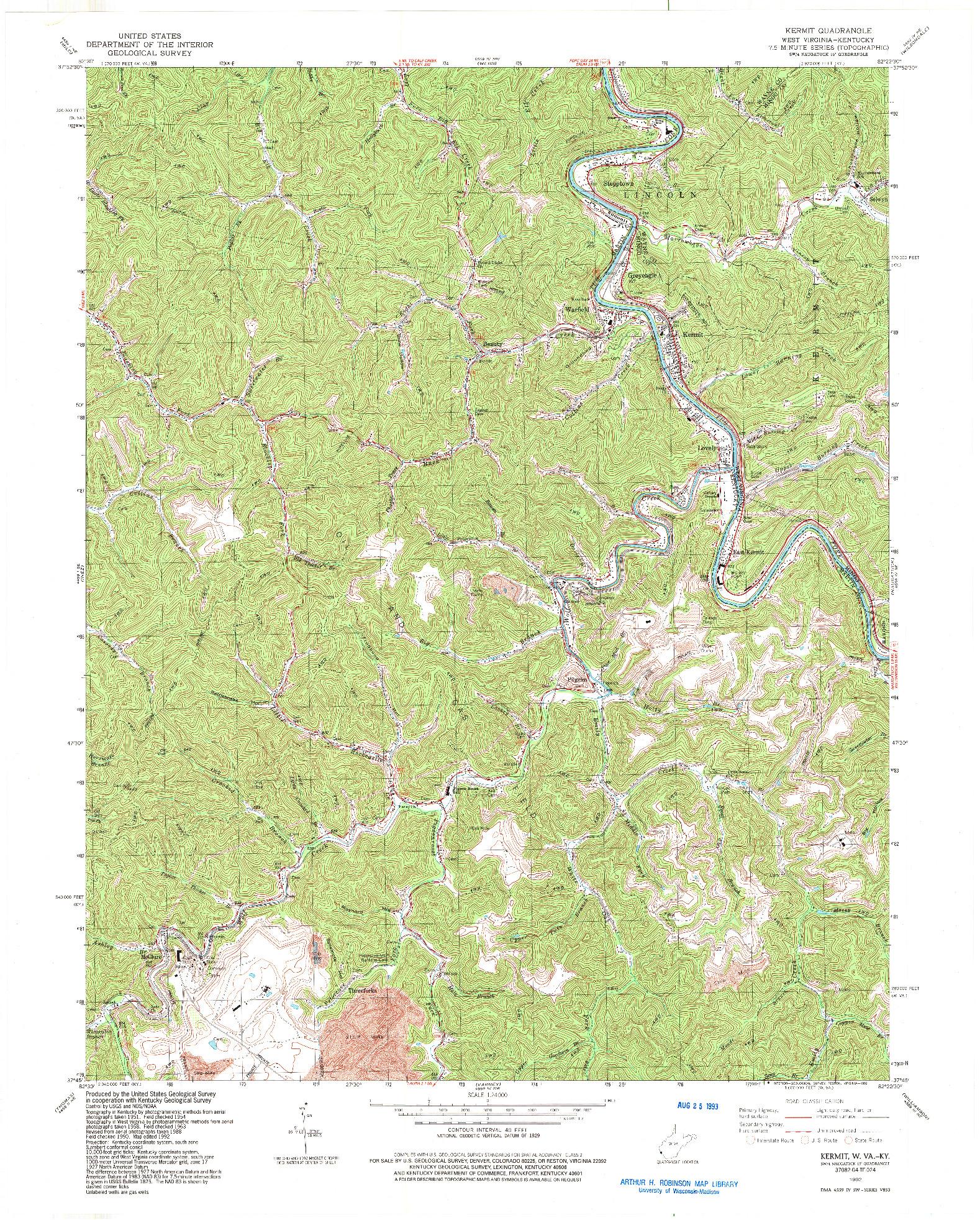 USGS 1:24000-SCALE QUADRANGLE FOR KERMIT, WV 1992