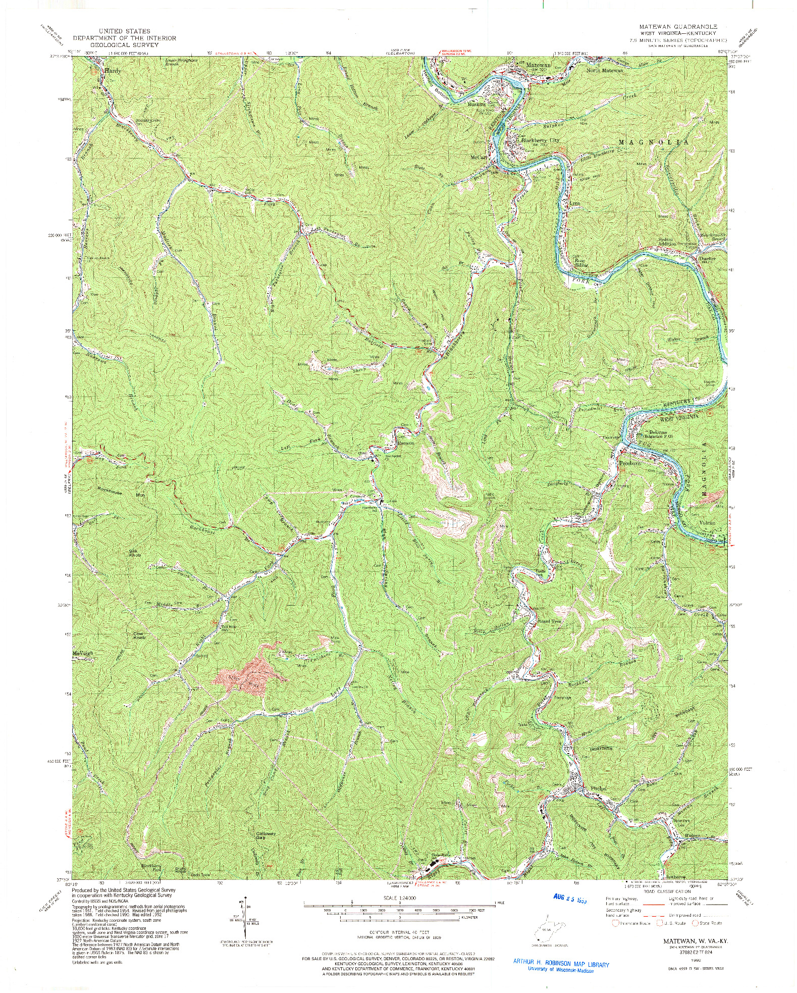 USGS 1:24000-SCALE QUADRANGLE FOR MATEWAN, WV 1992