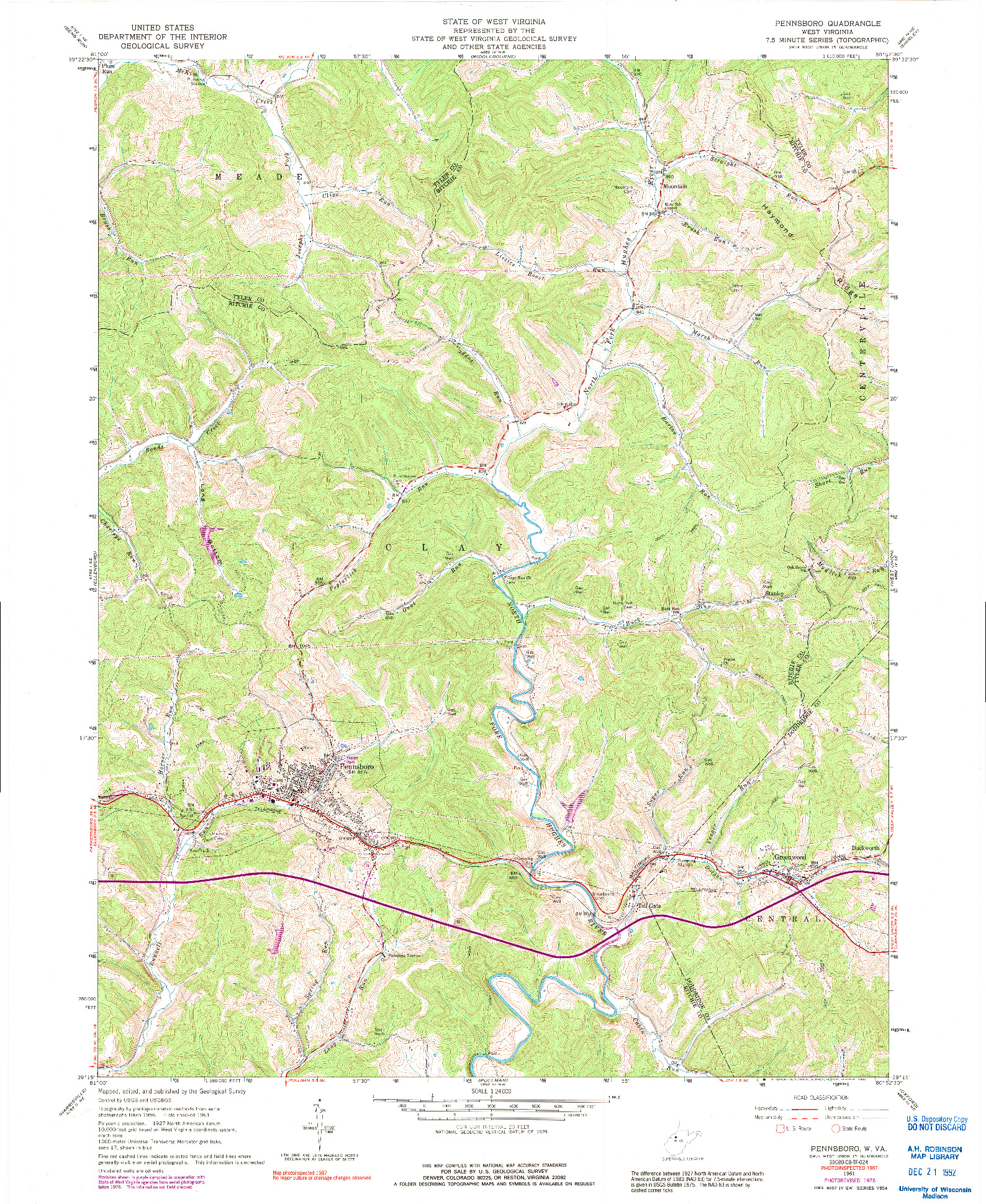 USGS 1:24000-SCALE QUADRANGLE FOR PENNSBORO, WV 1961