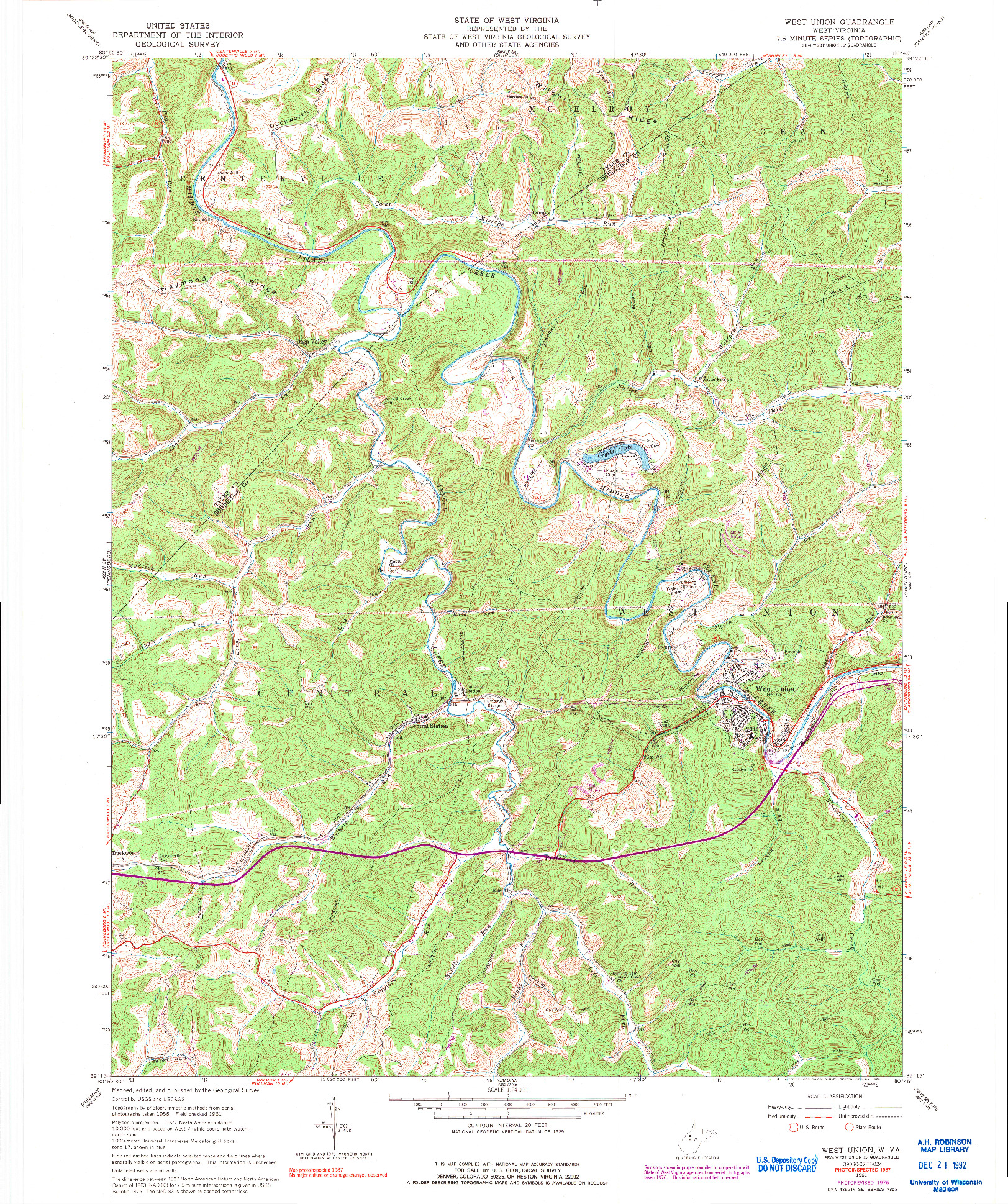 USGS 1:24000-SCALE QUADRANGLE FOR WEST UNION, WV 1961