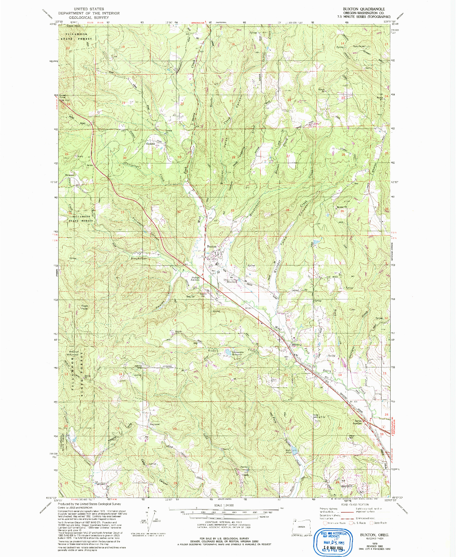 USGS 1:24000-SCALE QUADRANGLE FOR BUXTON, OR 1979