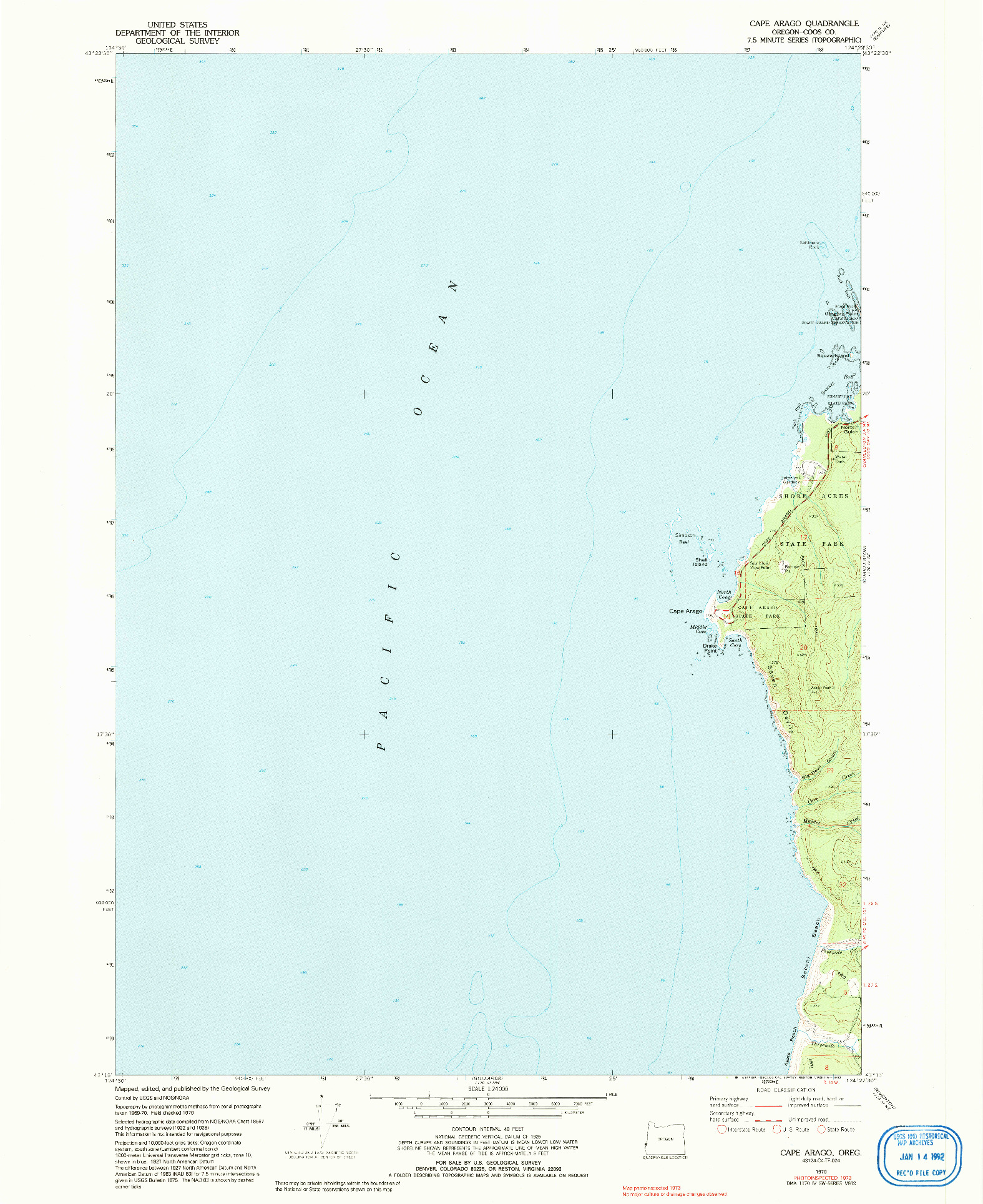 USGS 1:24000-SCALE QUADRANGLE FOR CAPE ARAGO, OR 1970