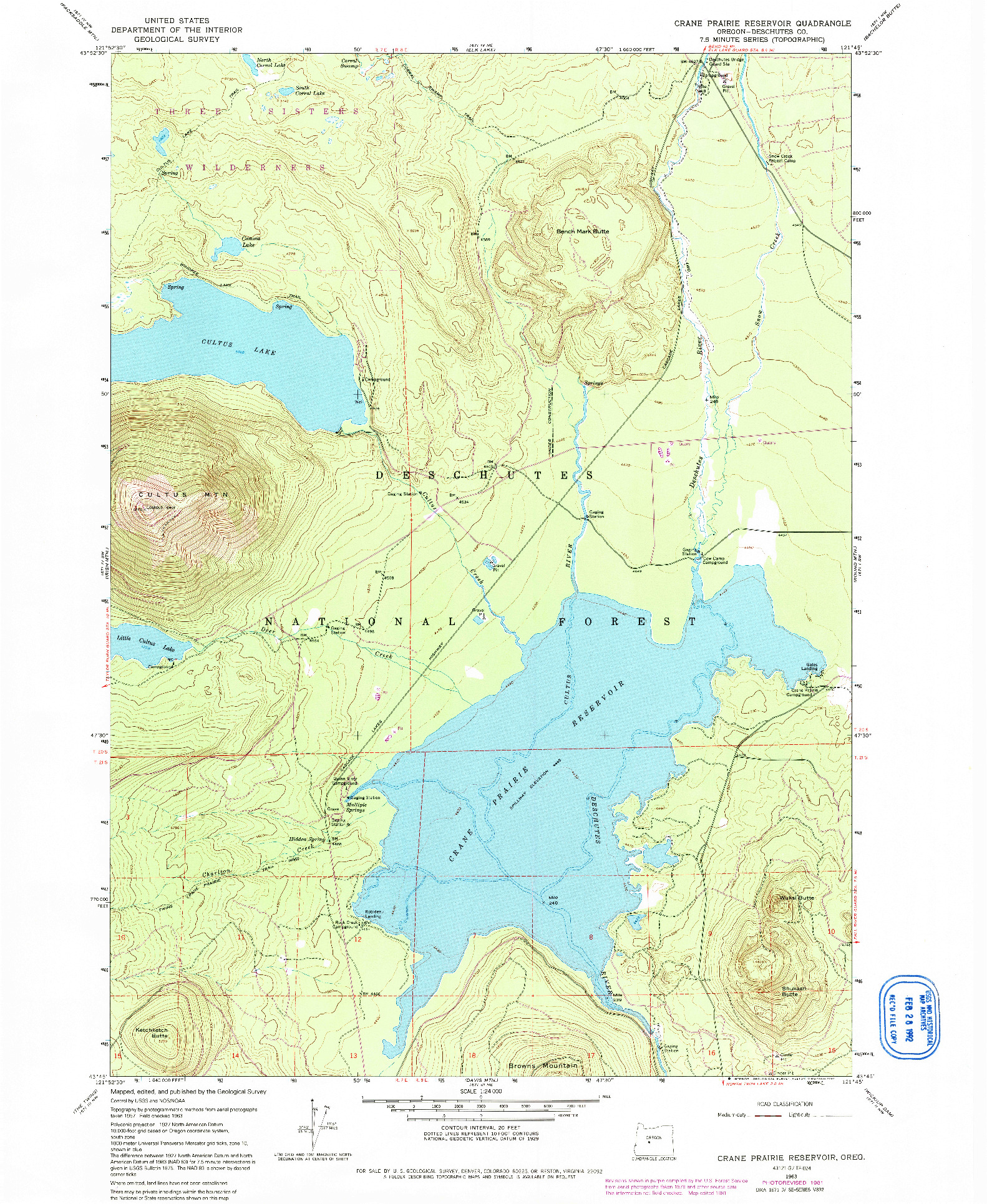 USGS 1:24000-SCALE QUADRANGLE FOR CRANE PRAIRIE RESERVOIR, OR 1963