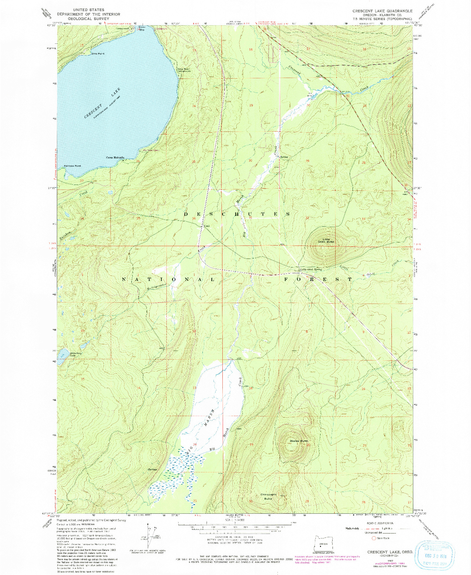 USGS 1:24000-SCALE QUADRANGLE FOR CRESCENT LAKE, OR 1967