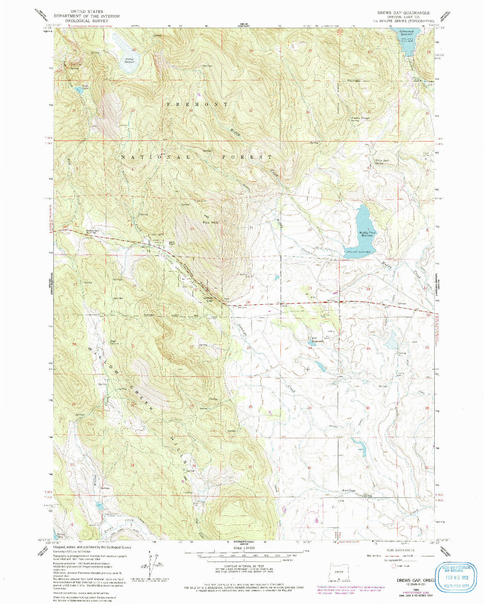 USGS 1:24000-SCALE QUADRANGLE FOR DREWS GAP, OR 1964