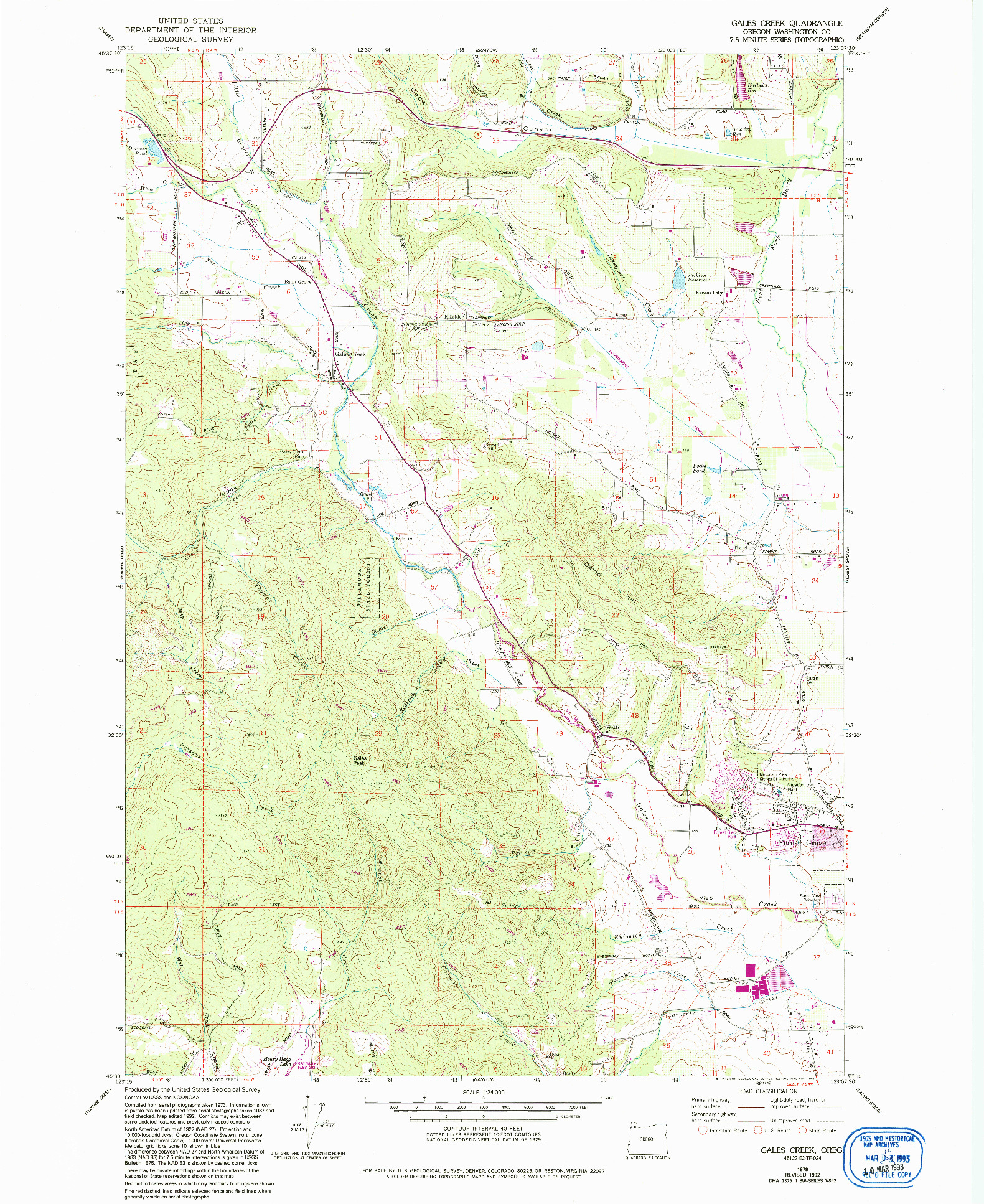 USGS 1:24000-SCALE QUADRANGLE FOR GALES CREEK, OR 1979