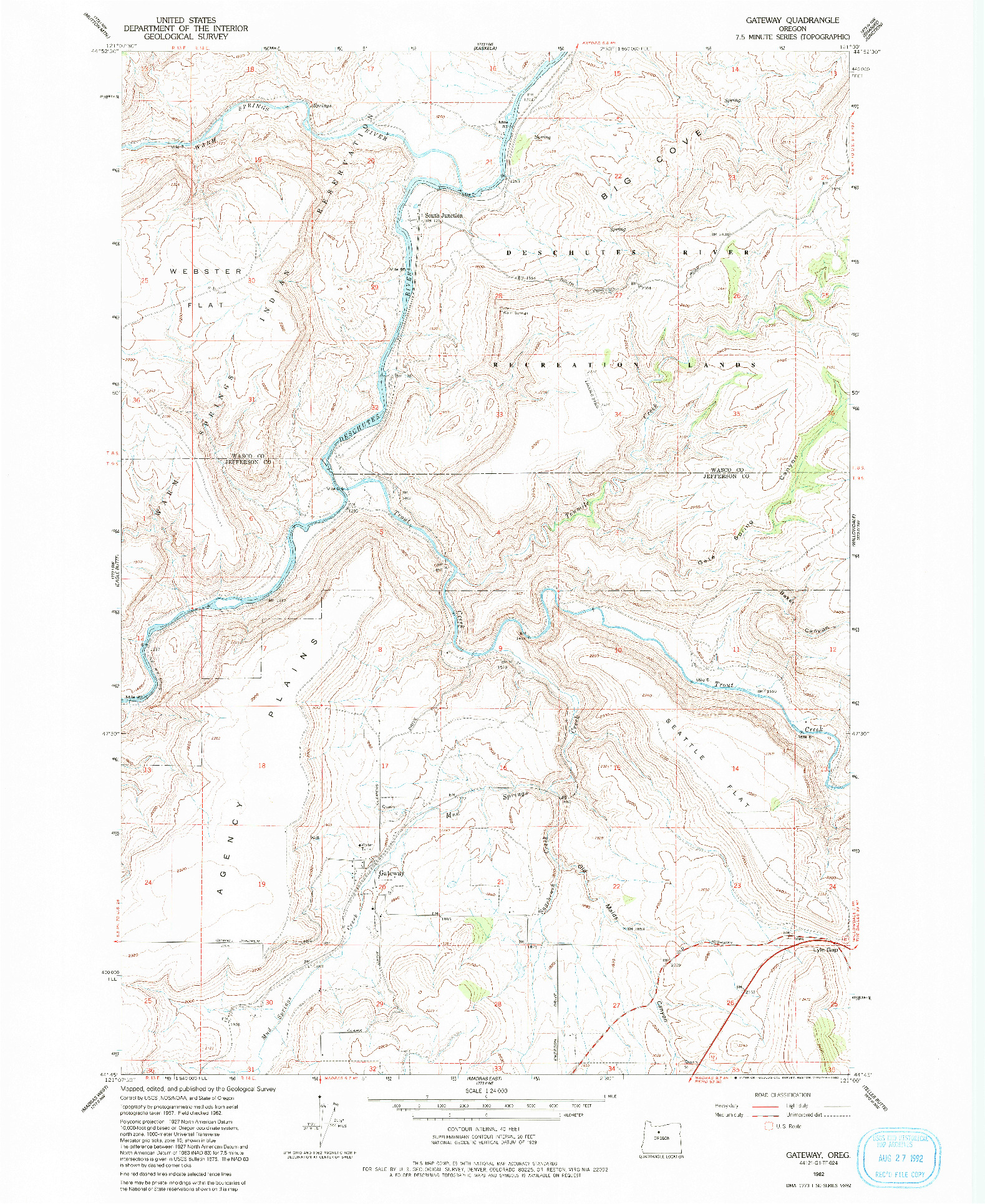 USGS 1:24000-SCALE QUADRANGLE FOR GATEWAY, OR 1962