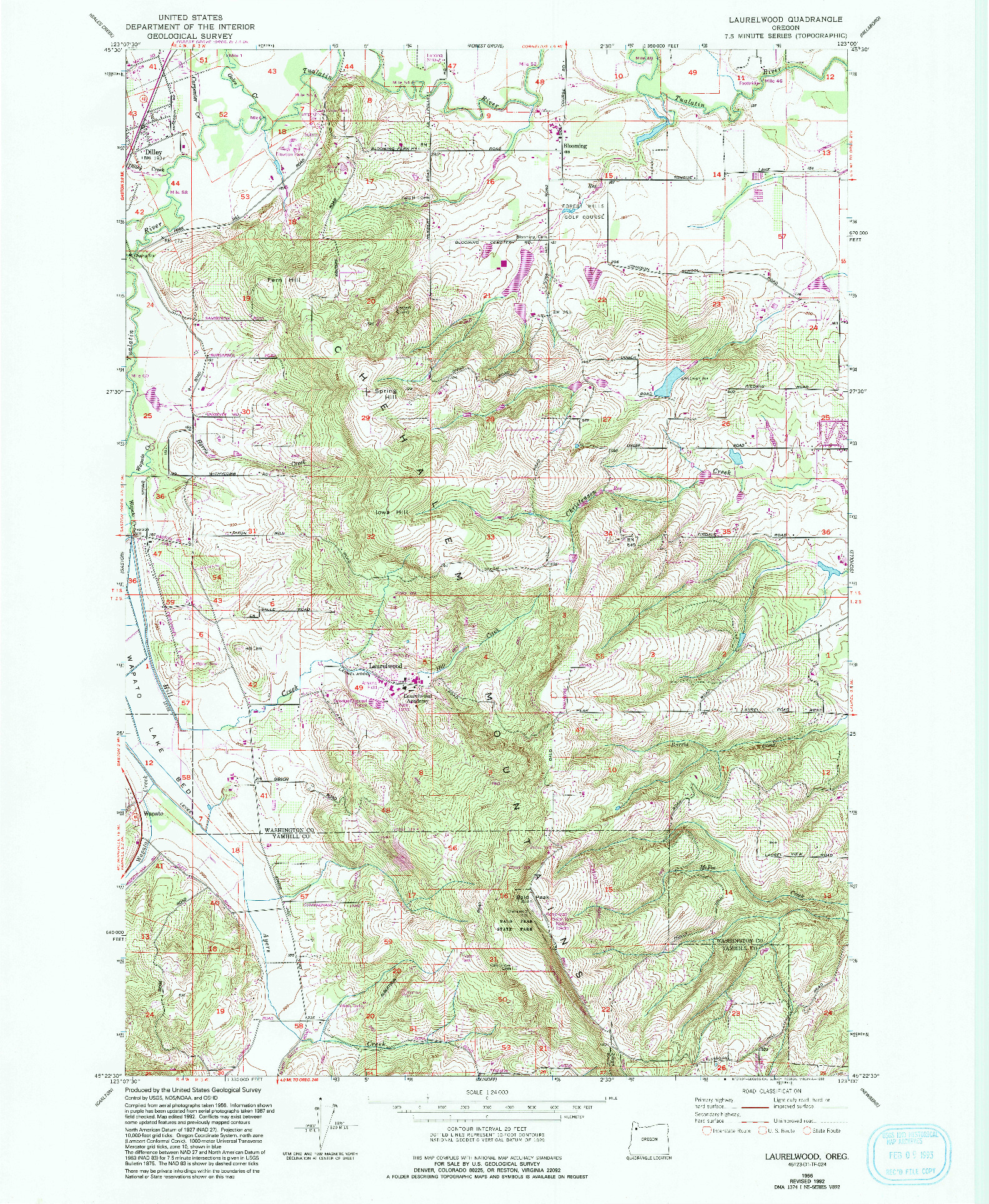 USGS 1:24000-SCALE QUADRANGLE FOR LAURELWOOD, OR 1956
