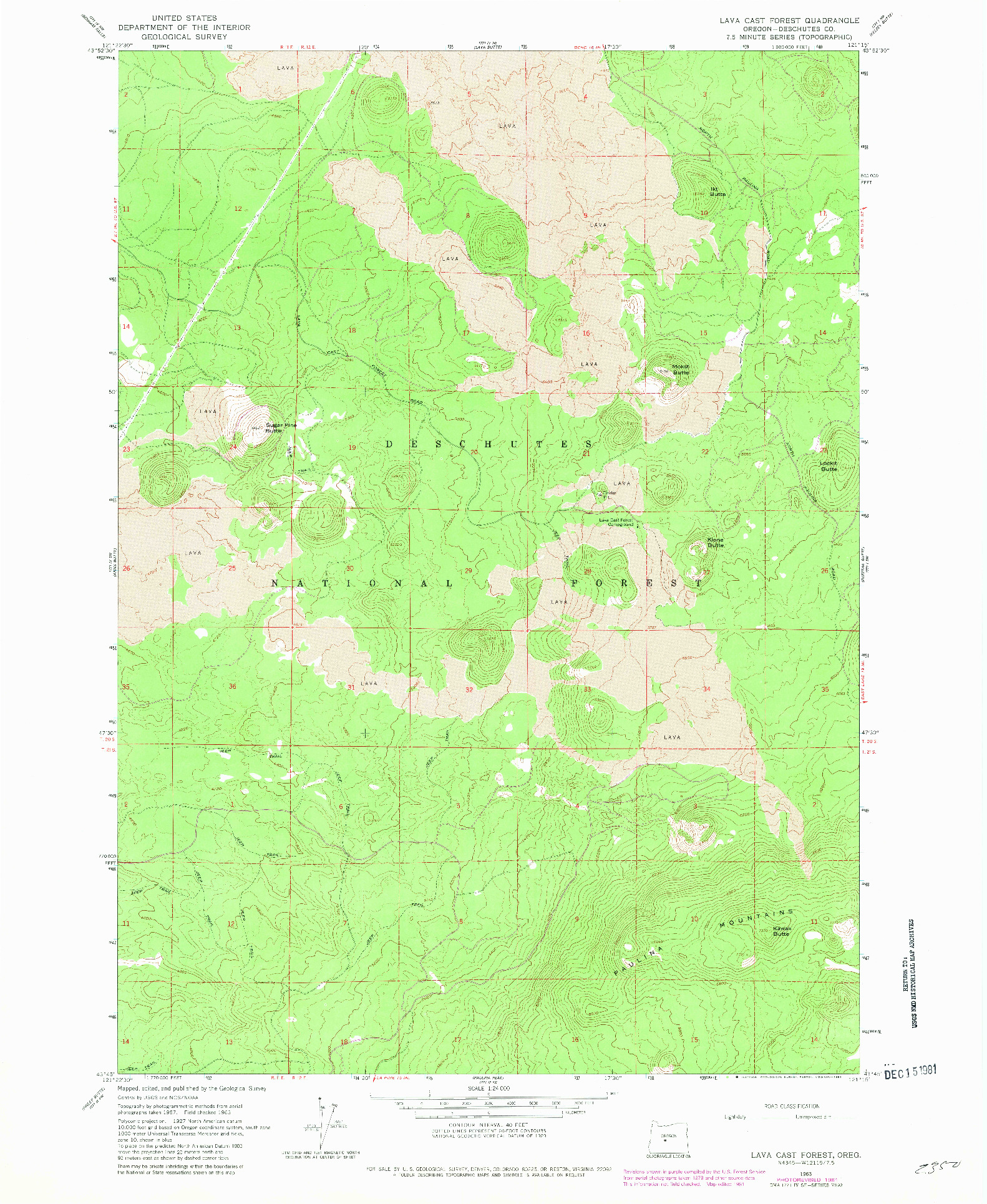 USGS 1:24000-SCALE QUADRANGLE FOR LAVA CAST FOREST, OR 1963