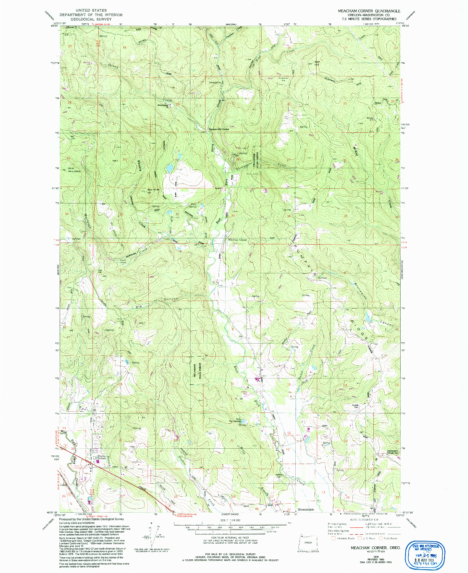 USGS 1:24000-SCALE QUADRANGLE FOR MEACHAM CORNER, OR 1979