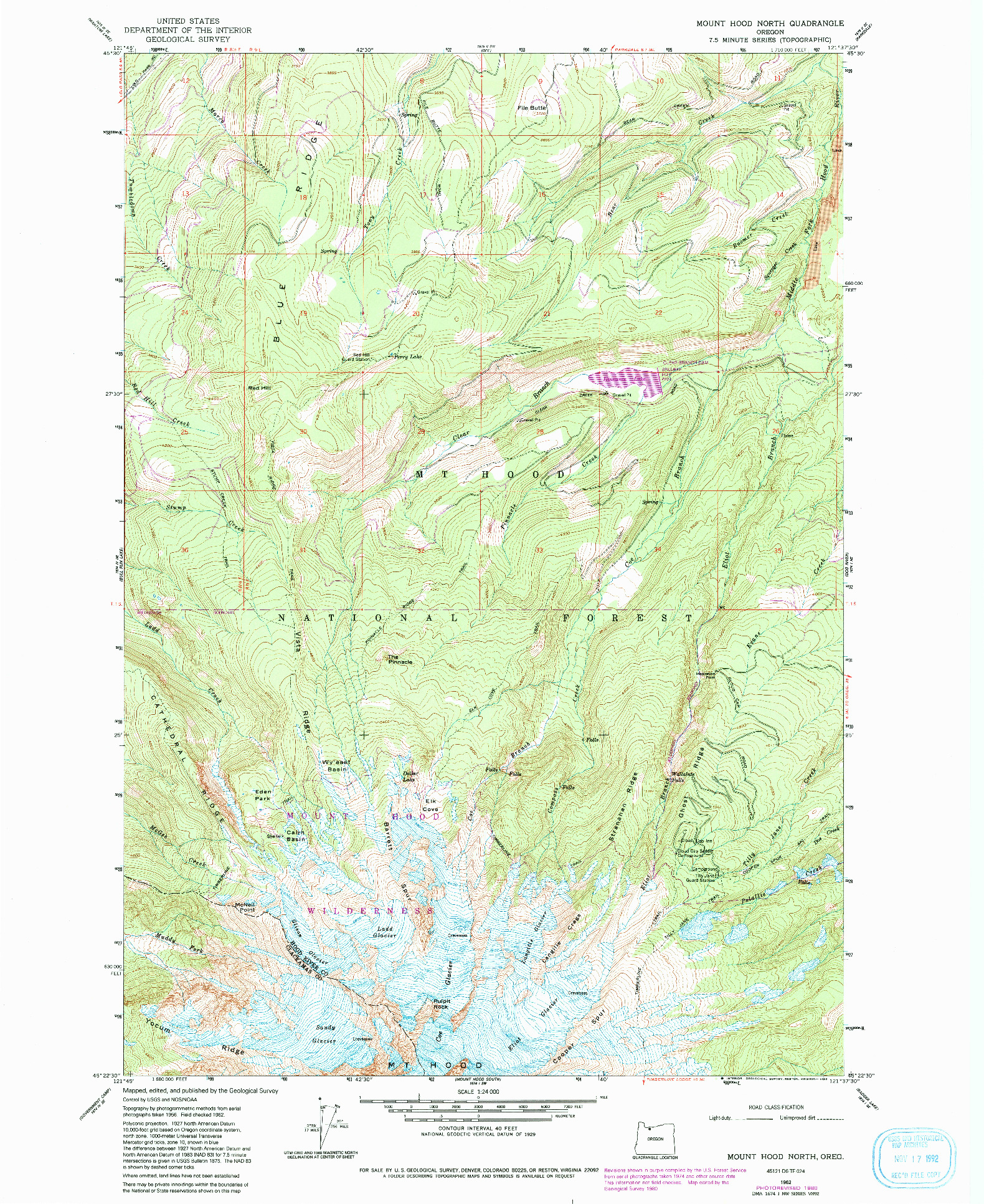 USGS 1:24000-SCALE QUADRANGLE FOR MOUNT HOOD NORTH, OR 1962