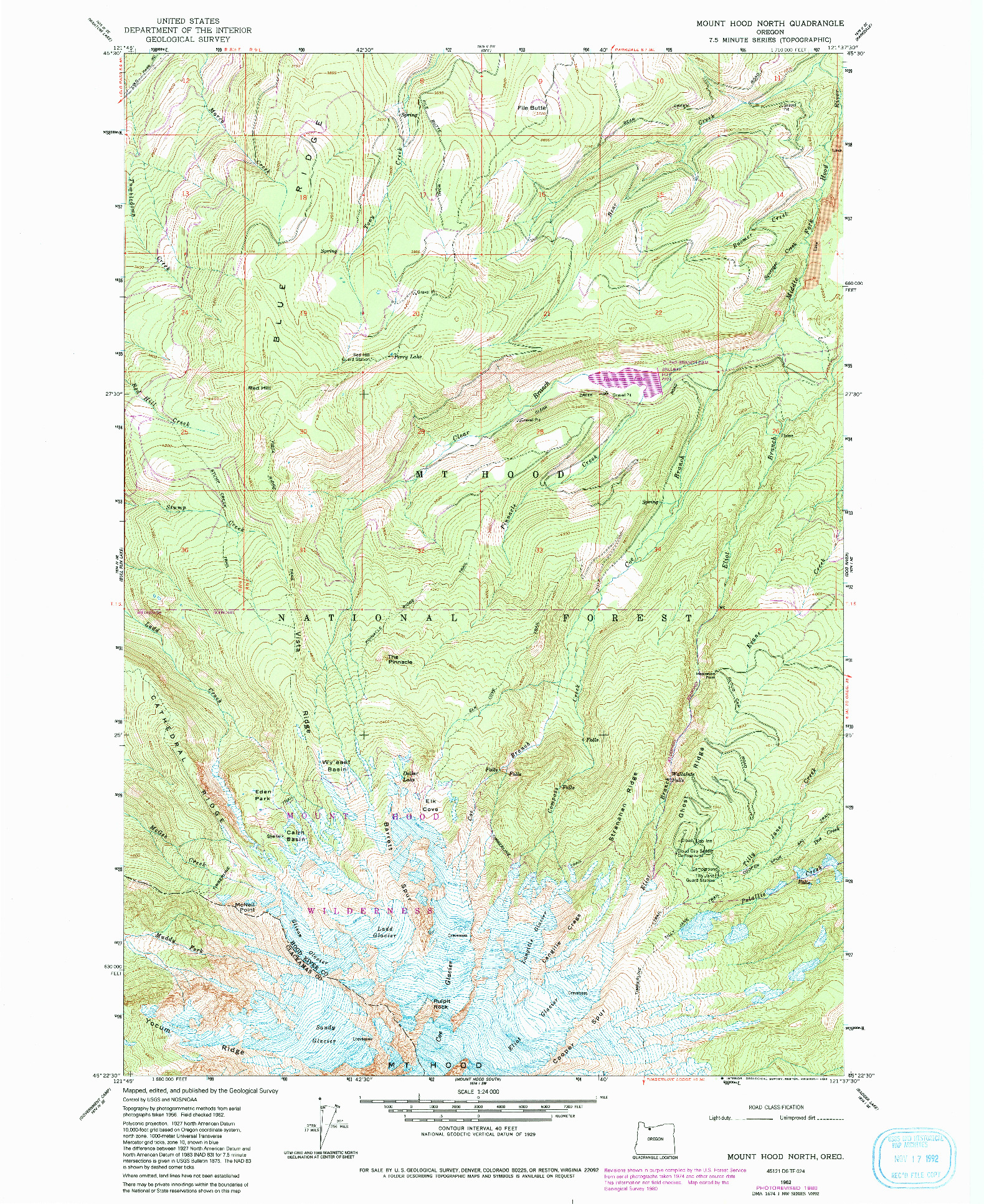 USGS 1:24000-SCALE QUADRANGLE FOR MOUNT HOOD NORTH, OR 1962