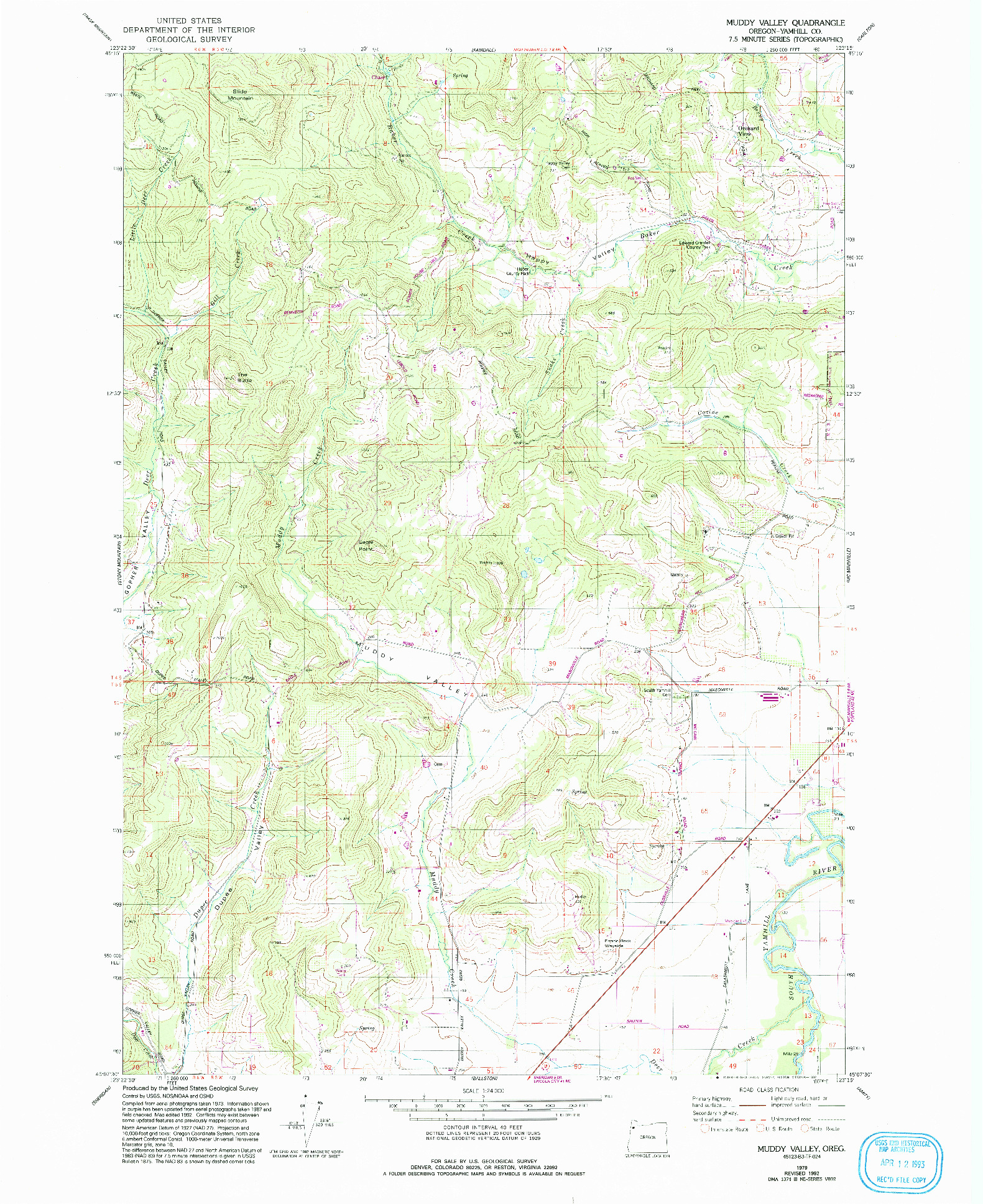 USGS 1:24000-SCALE QUADRANGLE FOR MUDDY VALLEY, OR 1979