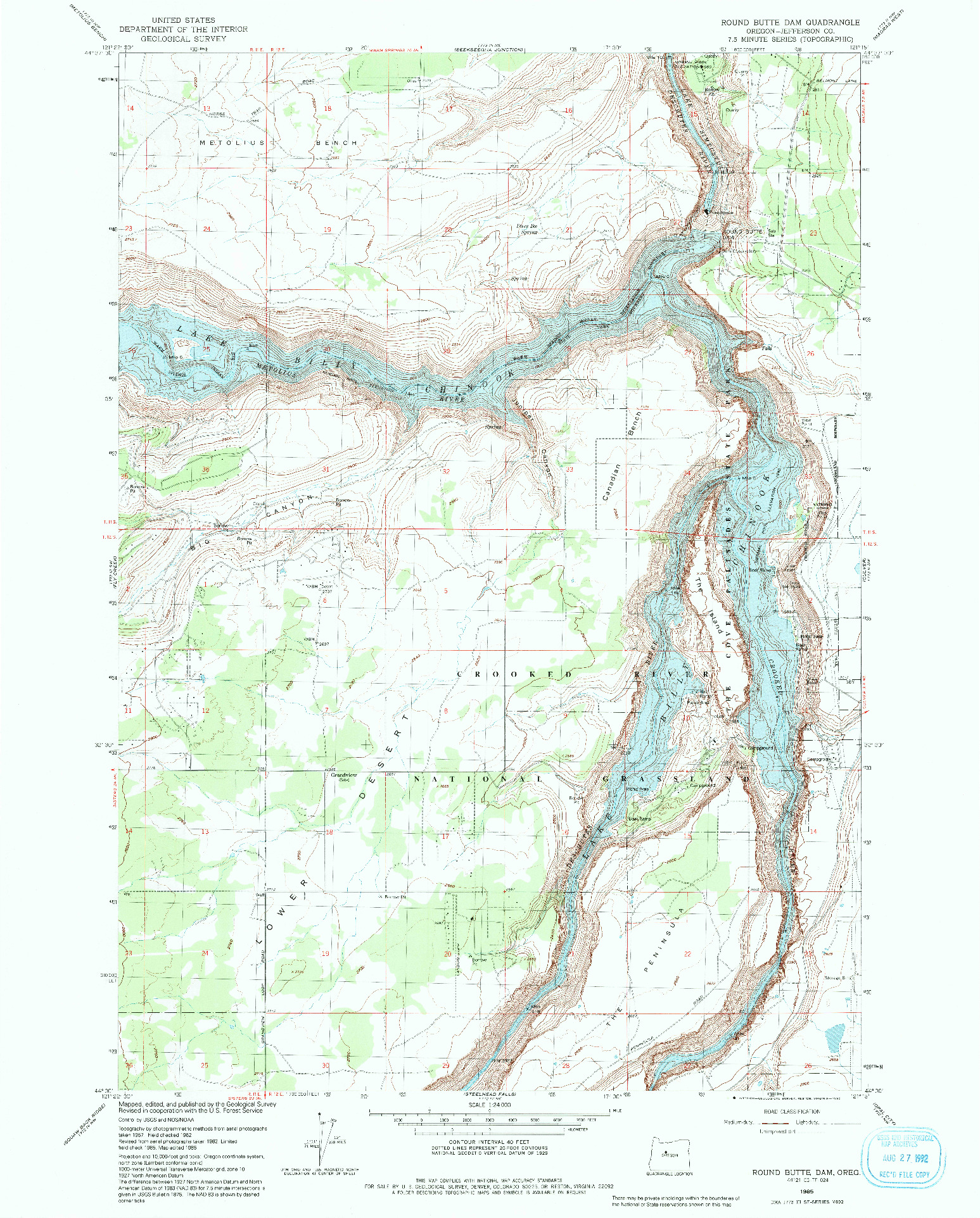 USGS 1:24000-SCALE QUADRANGLE FOR ROUND BUTTE DAM, OR 1985
