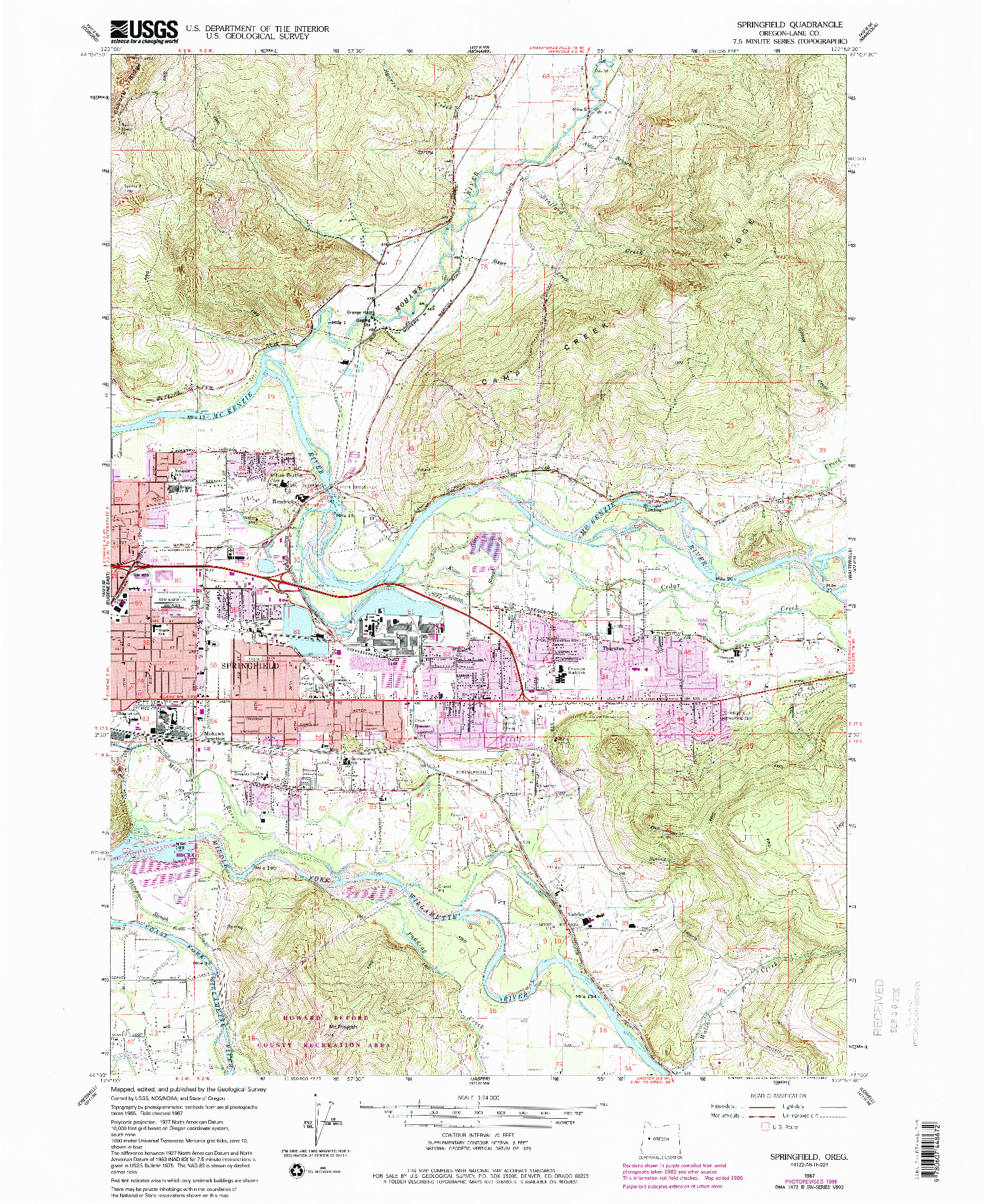 USGS 1:24000-SCALE QUADRANGLE FOR SPRINGFIELD, OR 1967