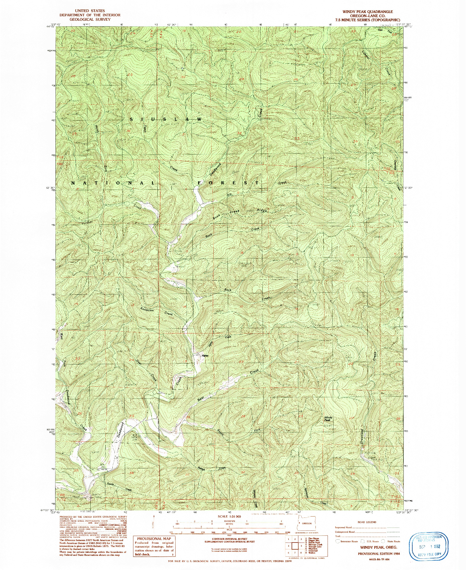 USGS 1:24000-SCALE QUADRANGLE FOR WINDY PEAK, OR 1984