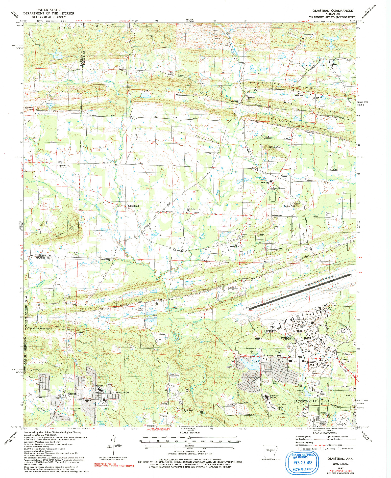 USGS 1:24000-SCALE QUADRANGLE FOR OLMSTEAD, AR 1987