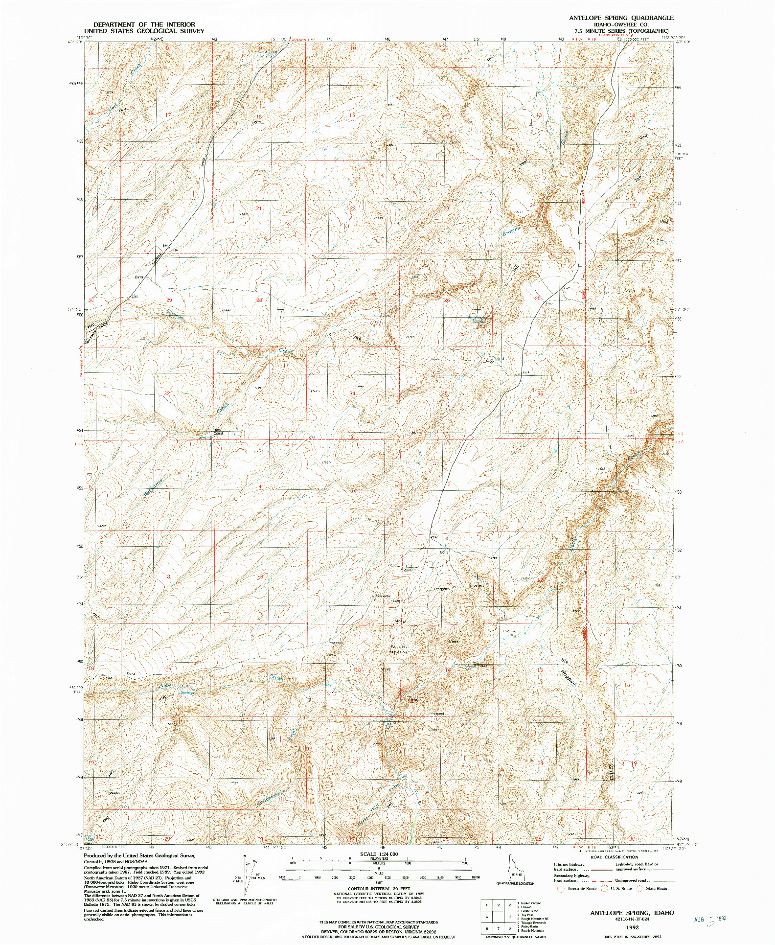 USGS 1:24000-SCALE QUADRANGLE FOR ANTELOPE SPRING, ID 1992