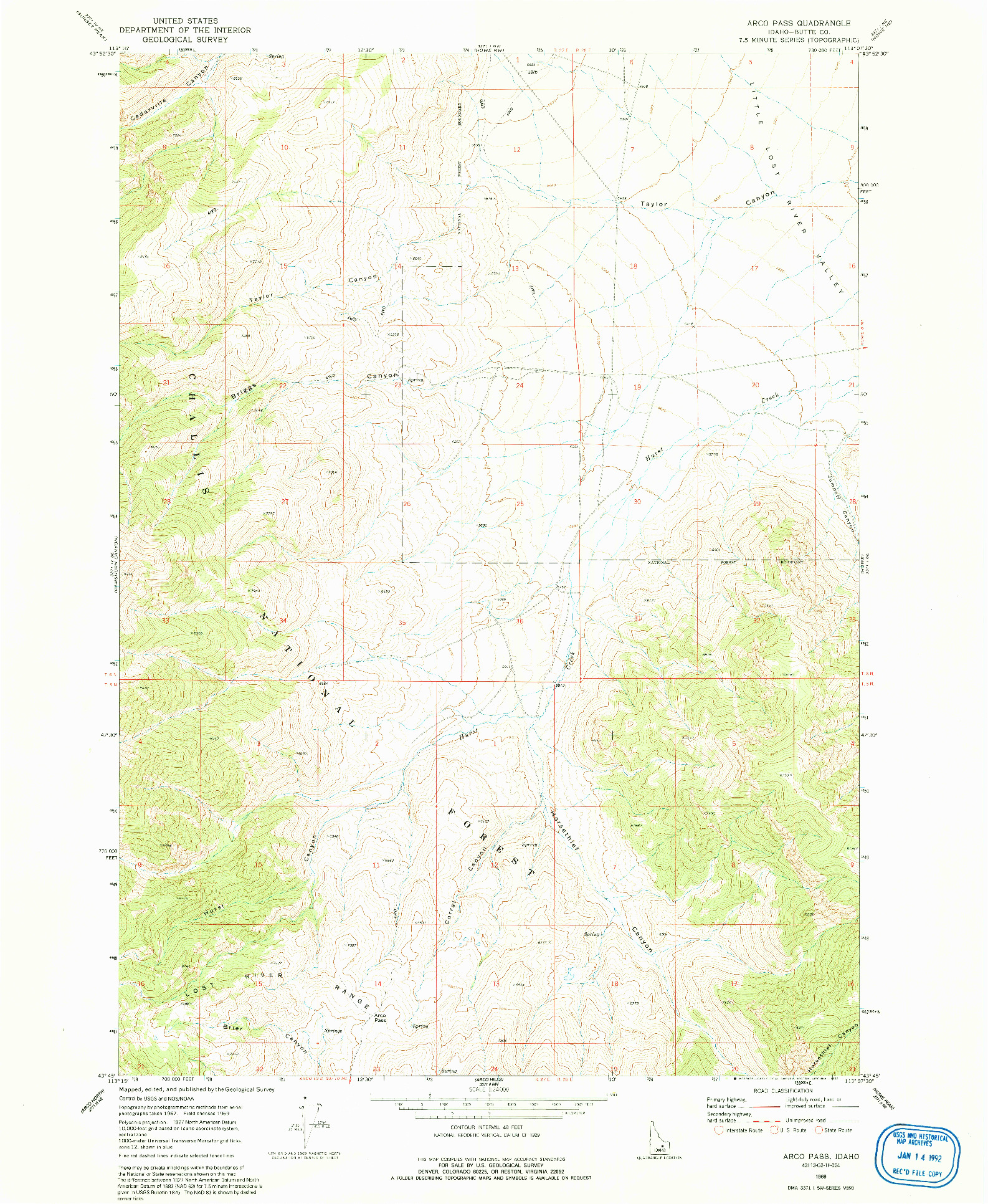 USGS 1:24000-SCALE QUADRANGLE FOR ARCO PASS, ID 1969