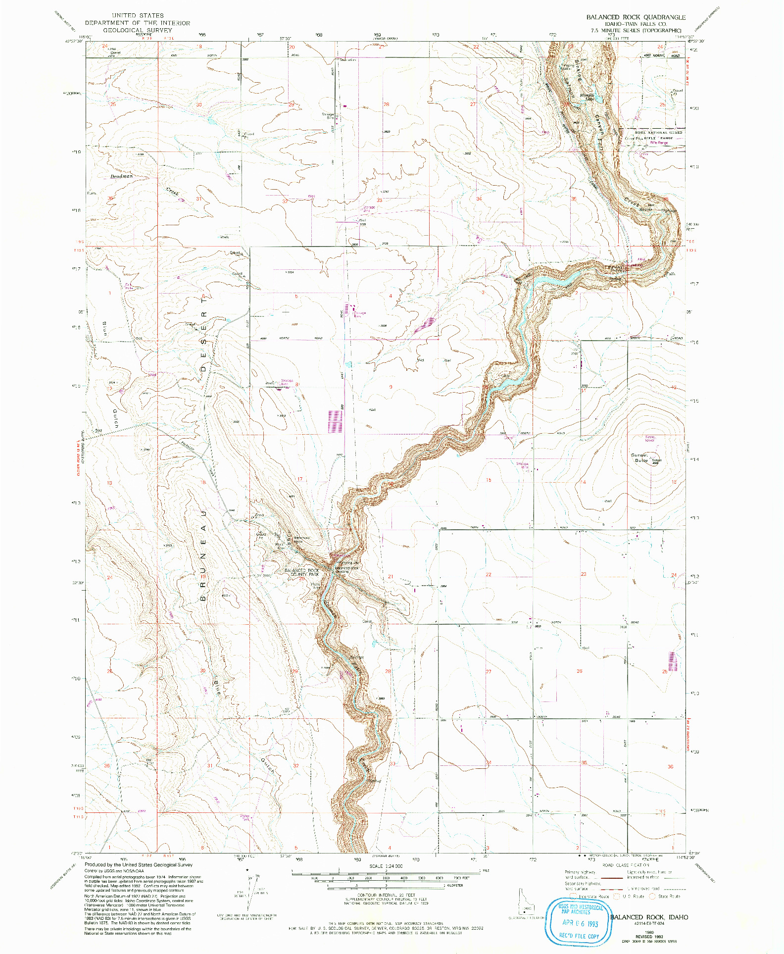 USGS 1:24000-SCALE QUADRANGLE FOR BALANCED ROCK, ID 1980