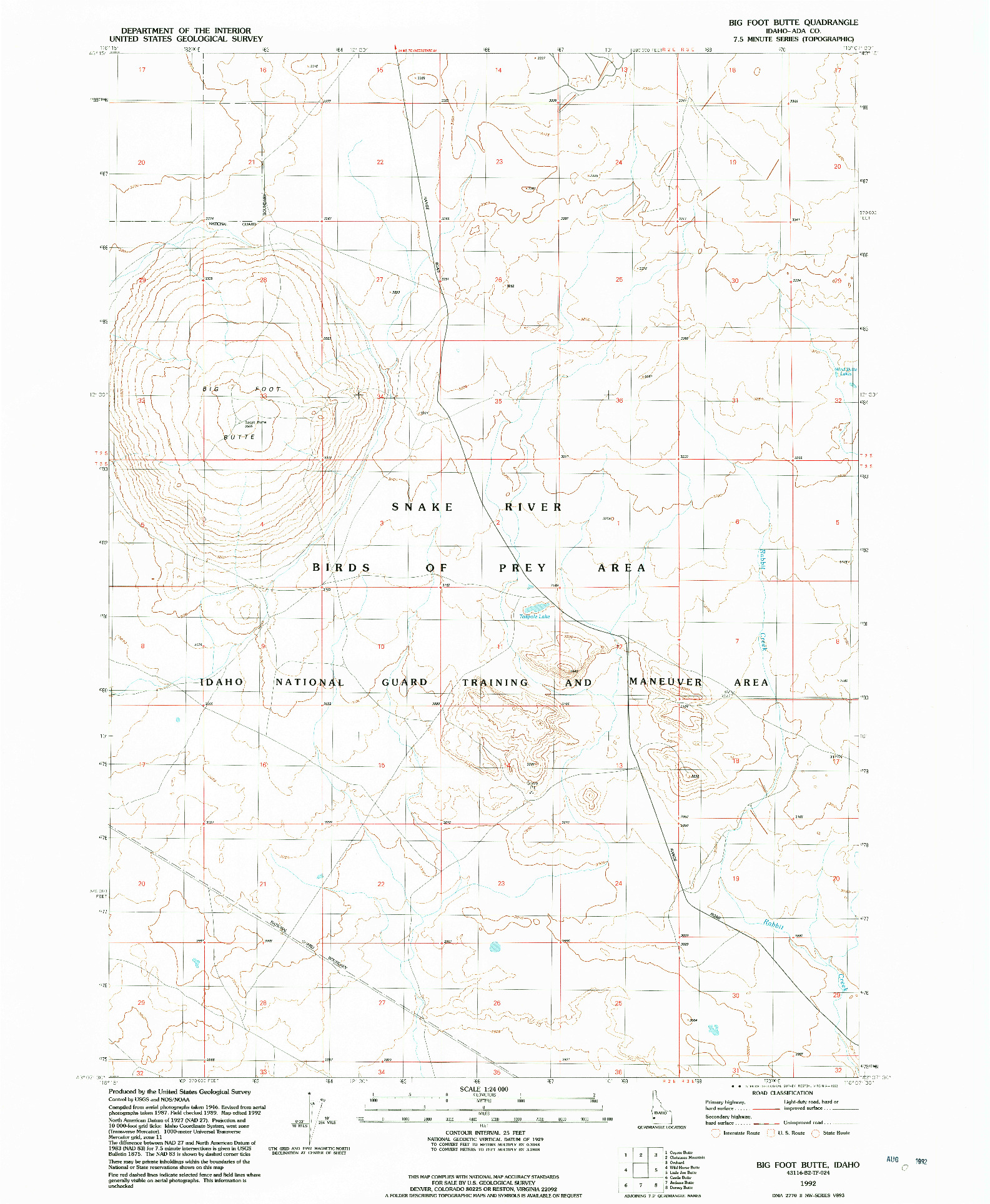 USGS 1:24000-SCALE QUADRANGLE FOR BIG FOOT BUTTE, ID 1992