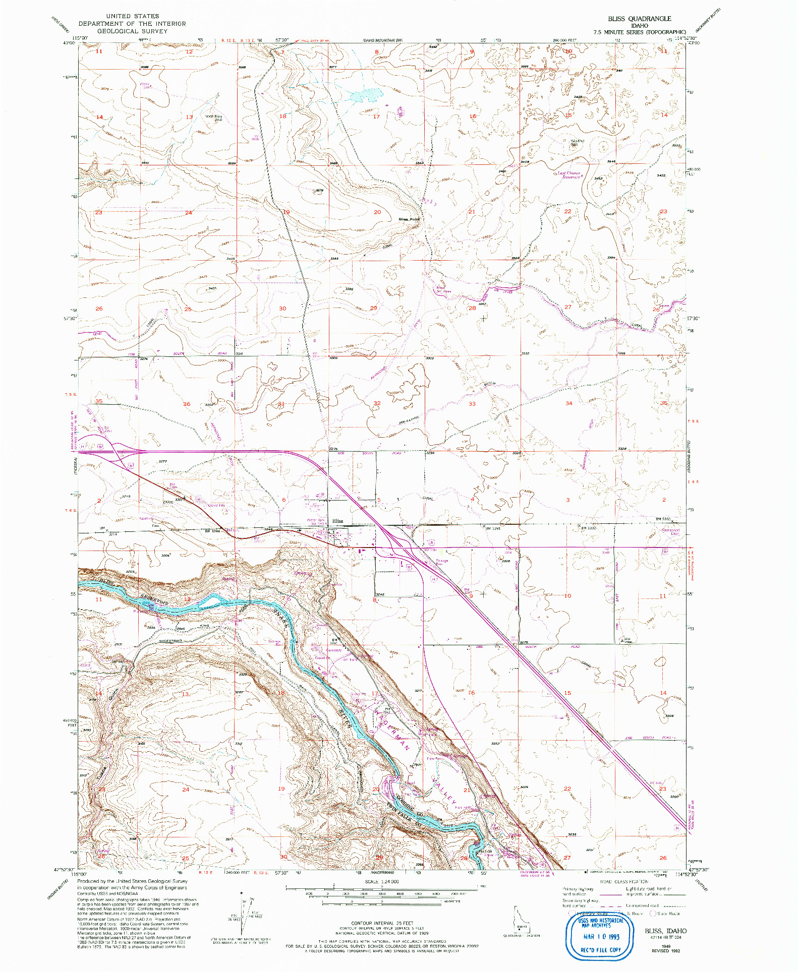 USGS 1:24000-SCALE QUADRANGLE FOR BLISS, ID 1949