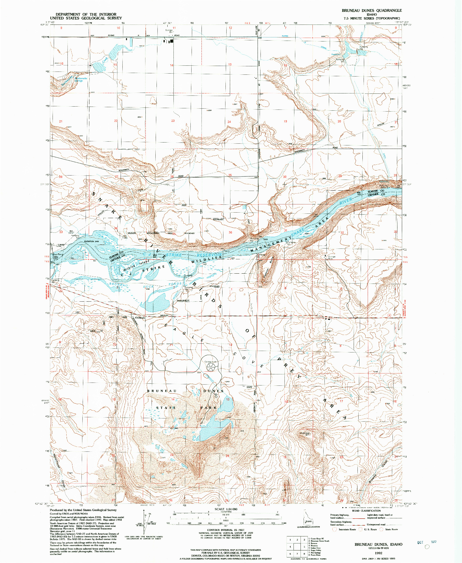 USGS 1:24000-SCALE QUADRANGLE FOR BRUNEAU DUNES, ID 1992