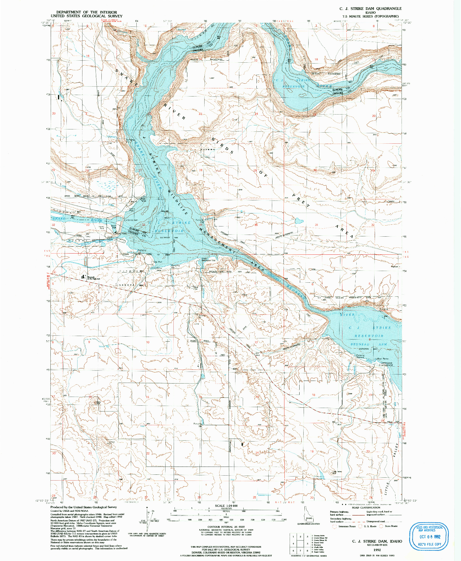 USGS 1:24000-SCALE QUADRANGLE FOR C.J. STRIKE DAM, ID 1992