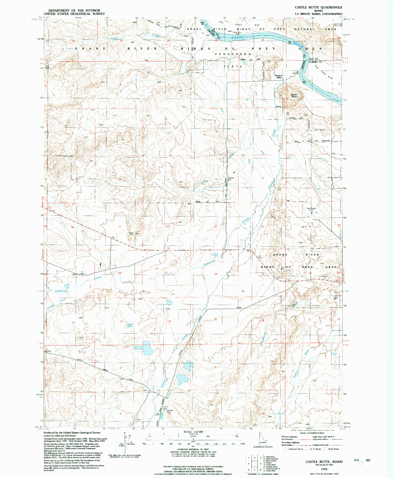 USGS 1:24000-SCALE QUADRANGLE FOR CASTLE BUTTE, ID 1992