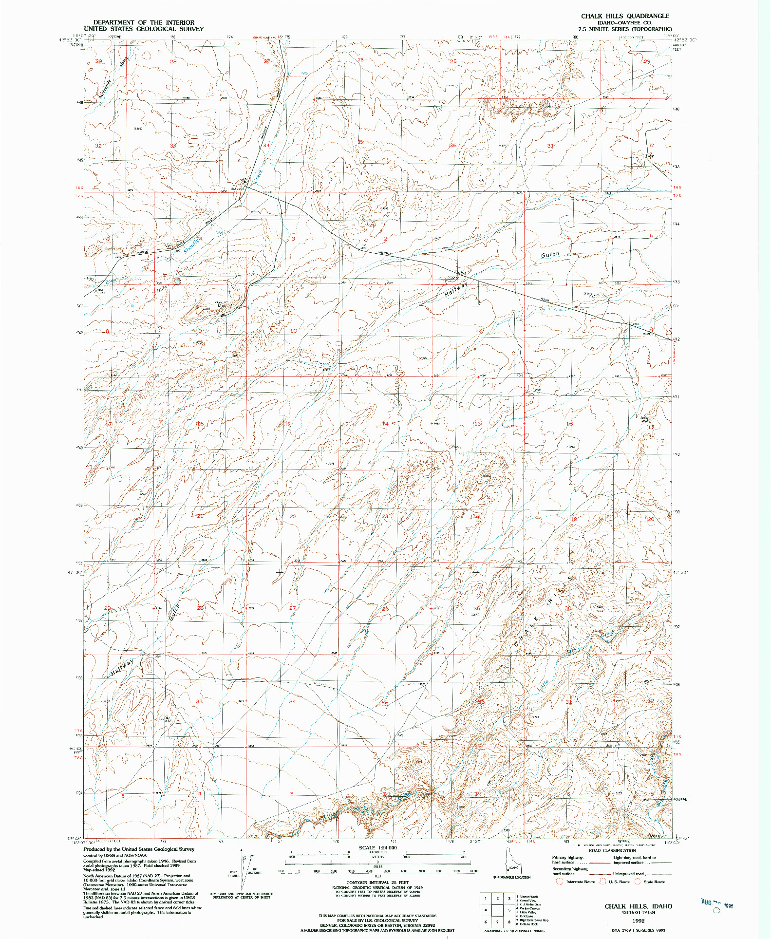 USGS 1:24000-SCALE QUADRANGLE FOR CHALK HILLS, ID 1992