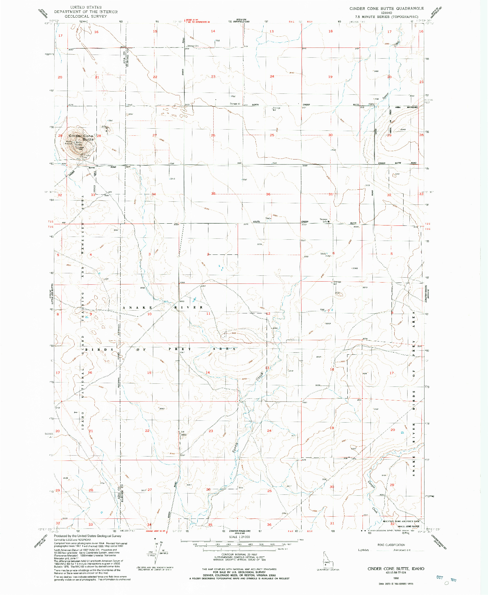 USGS 1:24000-SCALE QUADRANGLE FOR CINDER CONE BUTTE, ID 1992