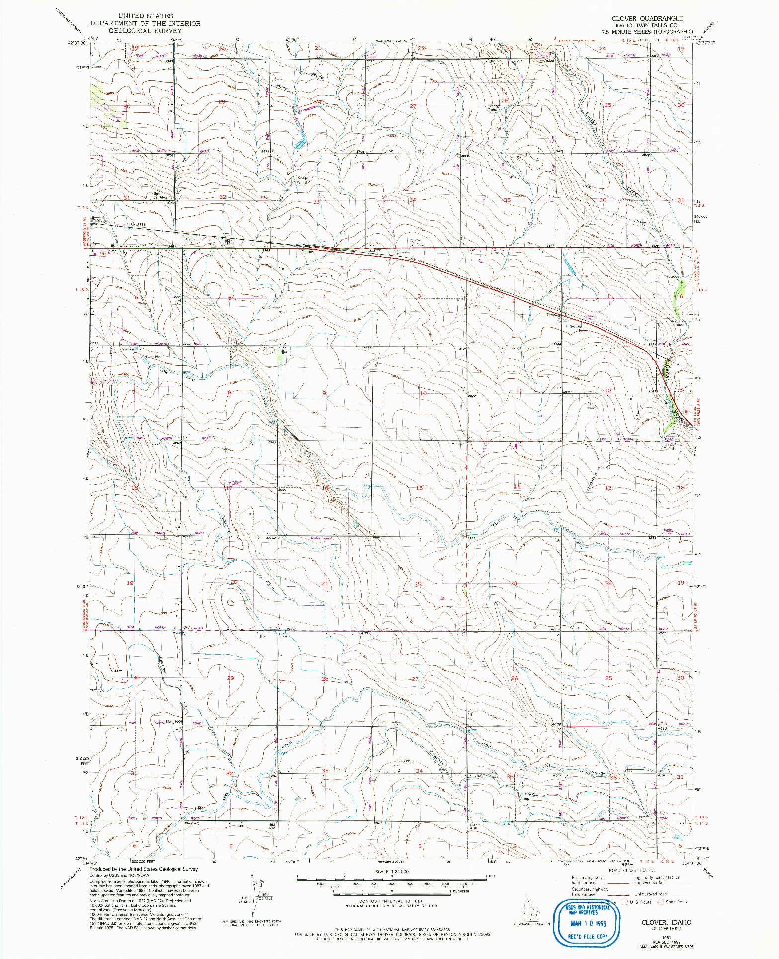 USGS 1:24000-SCALE QUADRANGLE FOR CLOVER, ID 1951