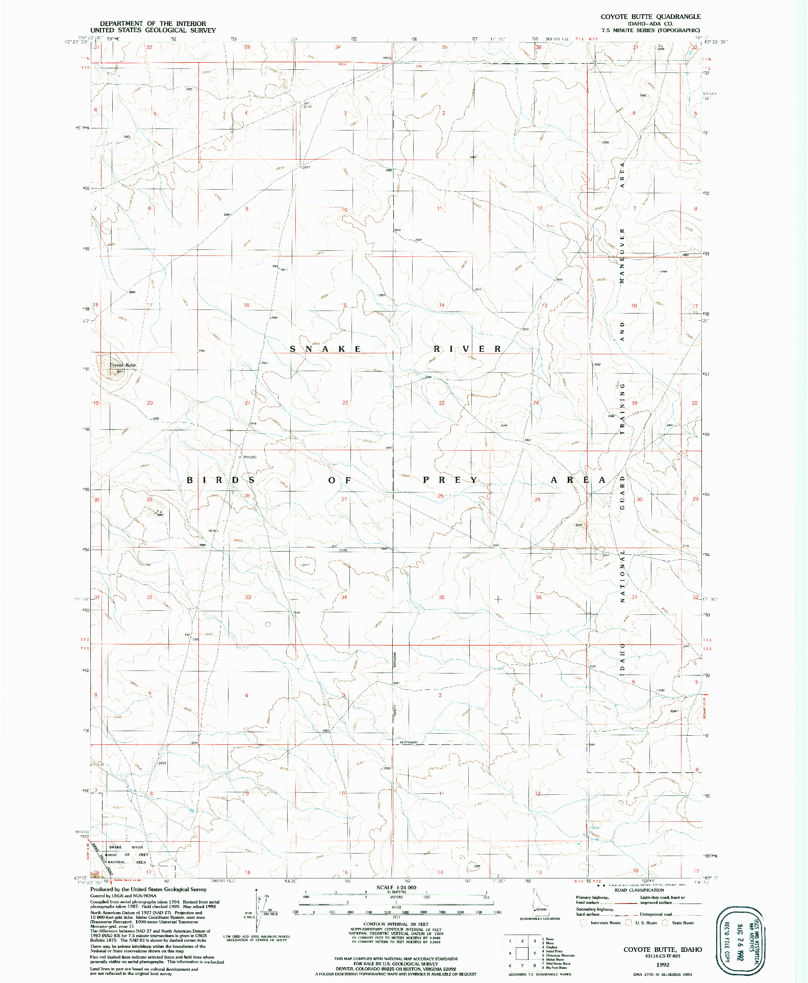 USGS 1:24000-SCALE QUADRANGLE FOR COYOTE BUTTE, ID 1992