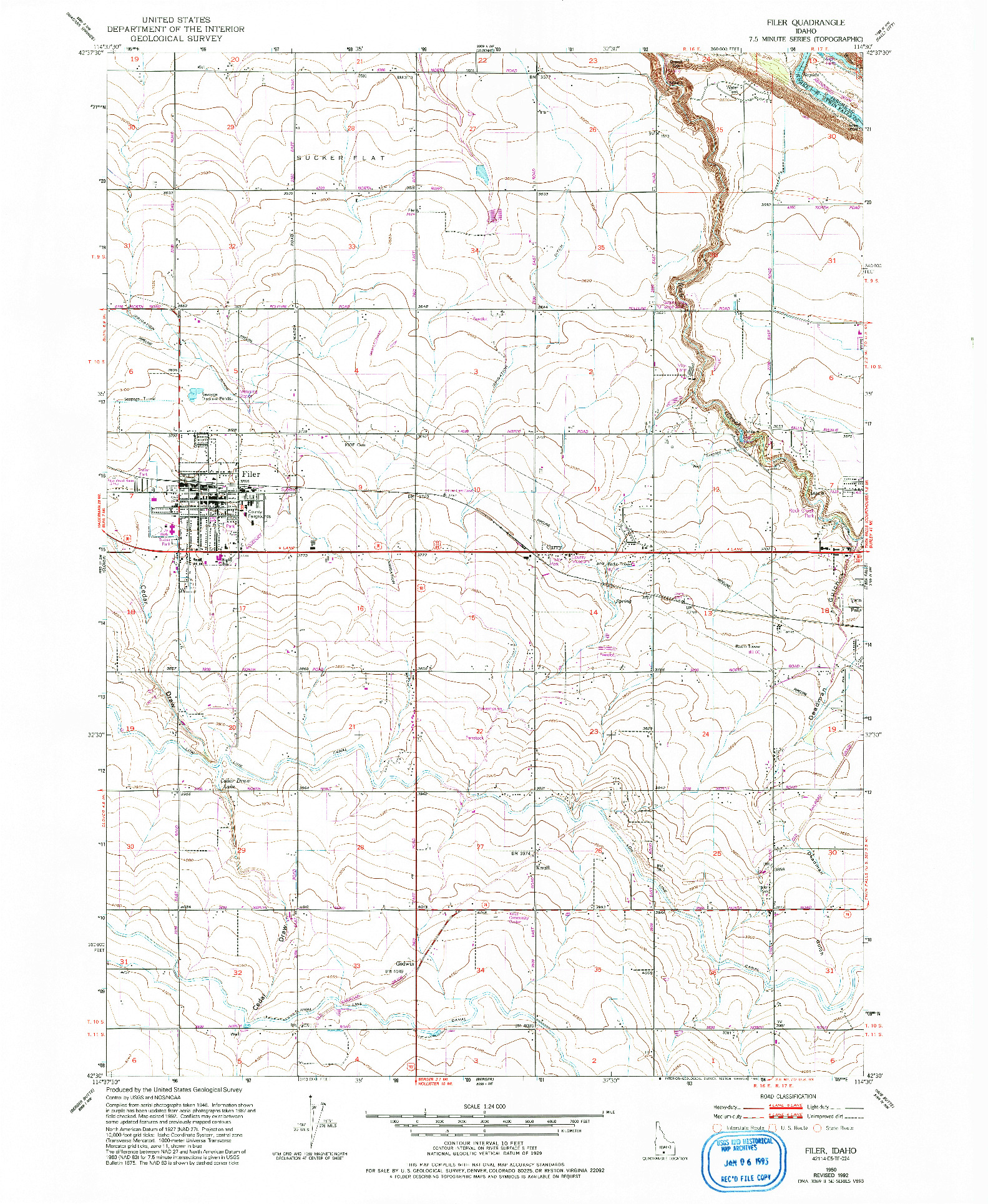 USGS 1:24000-SCALE QUADRANGLE FOR FILER, ID 1950