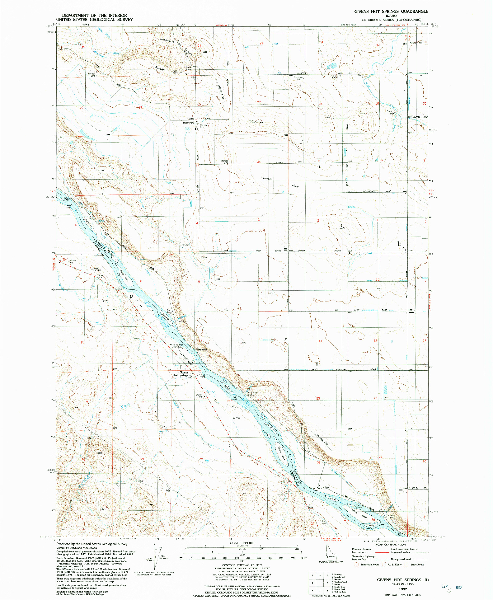 USGS 1:24000-SCALE QUADRANGLE FOR GIVENS HOT SPRINGS, ID 1992