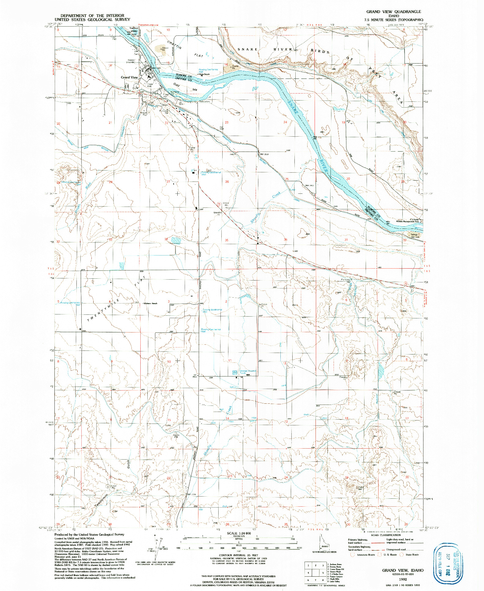 USGS 1:24000-SCALE QUADRANGLE FOR GRAND VIEW, ID 1992