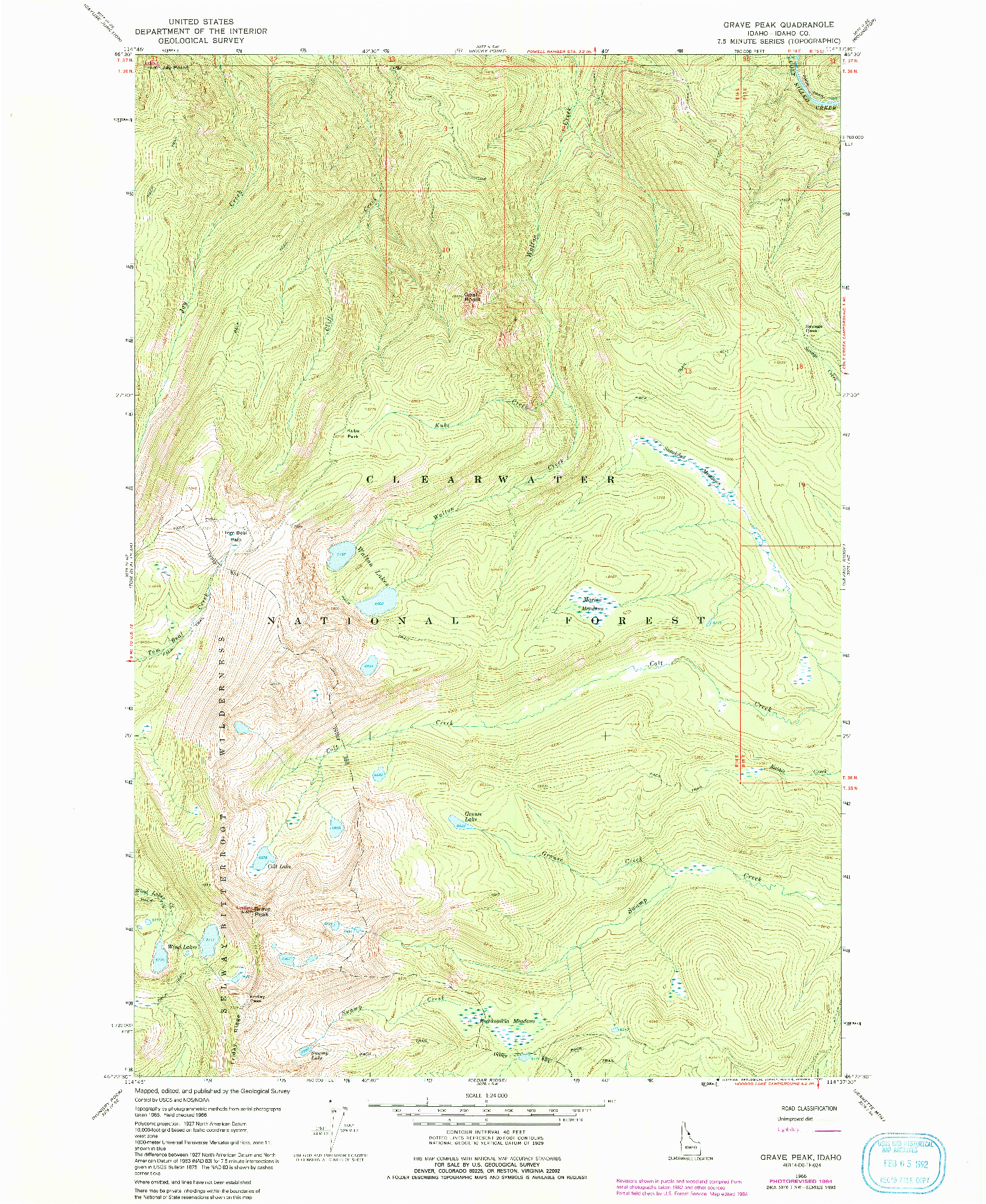 USGS 1:24000-SCALE QUADRANGLE FOR GRAVE PEAK, ID 1966