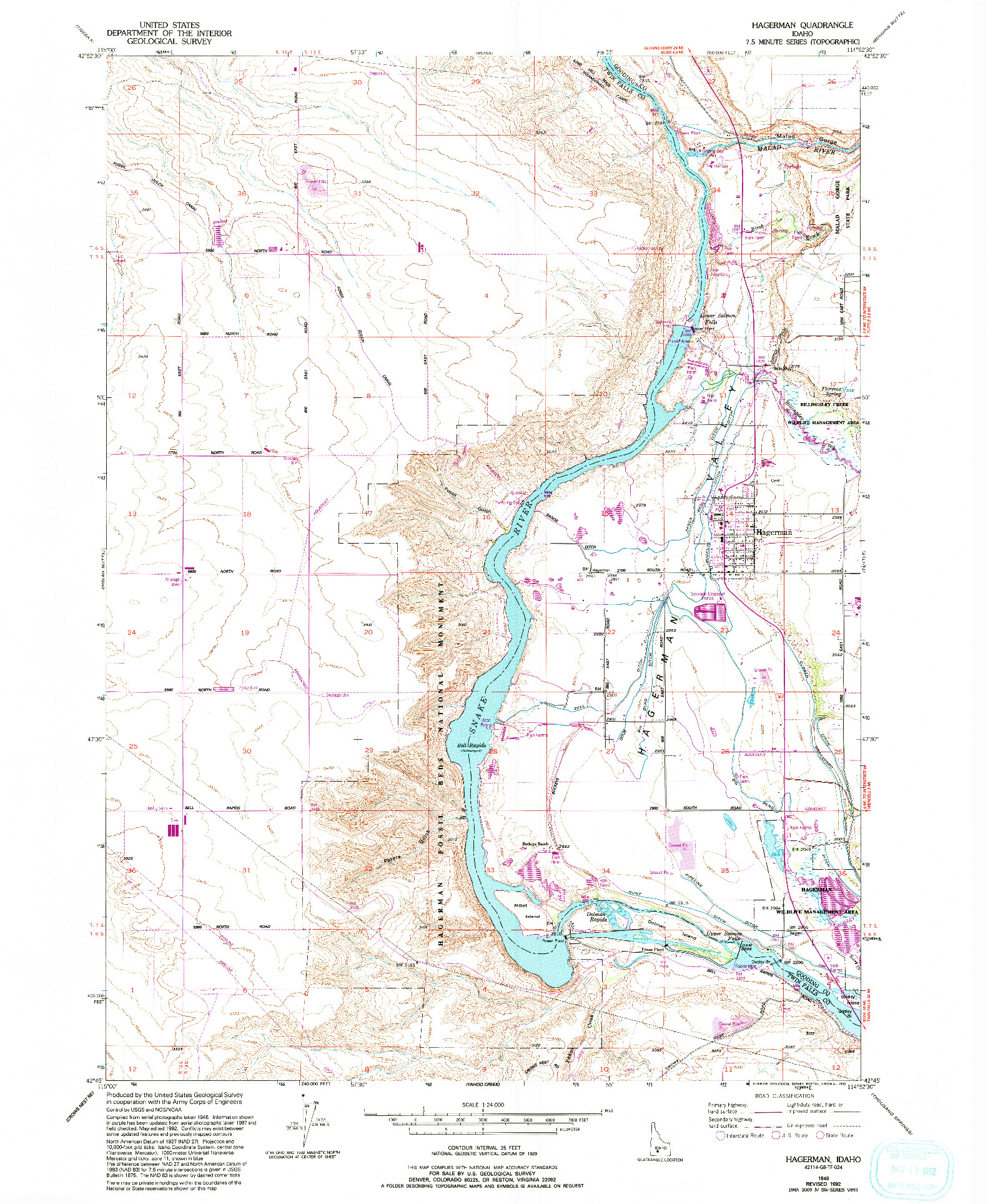 USGS 1:24000-SCALE QUADRANGLE FOR HAGERMAN, ID 1949