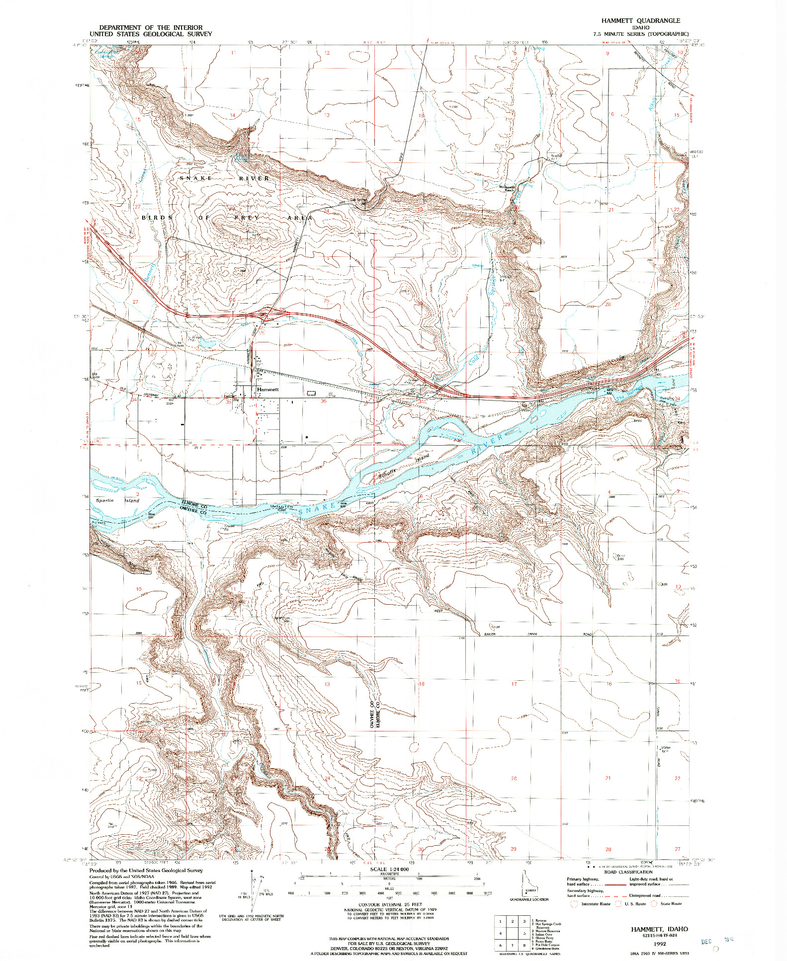 USGS 1:24000-SCALE QUADRANGLE FOR HAMMETT, ID 1992