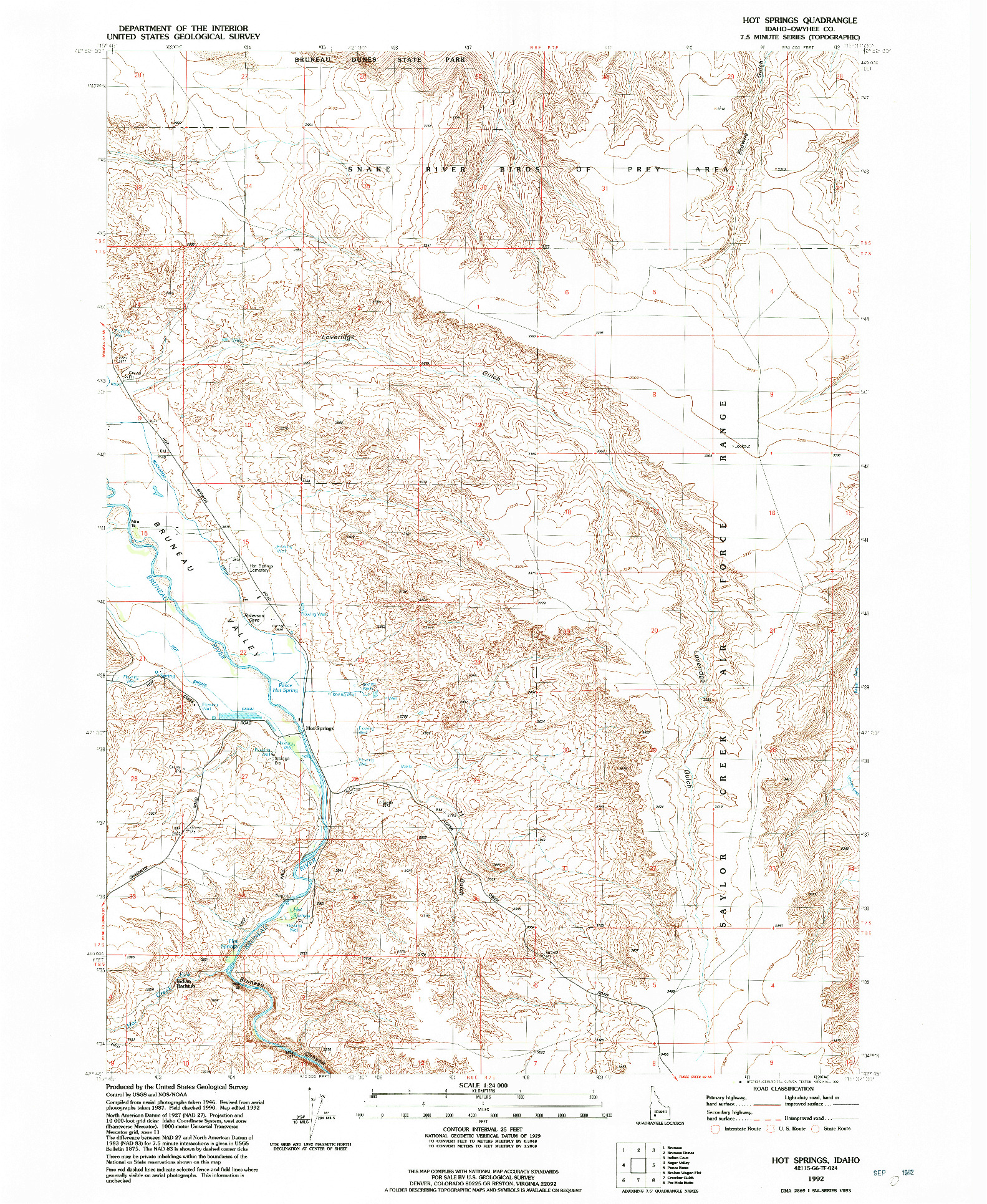 USGS 1:24000-SCALE QUADRANGLE FOR HOT SPRINGS, ID 1992