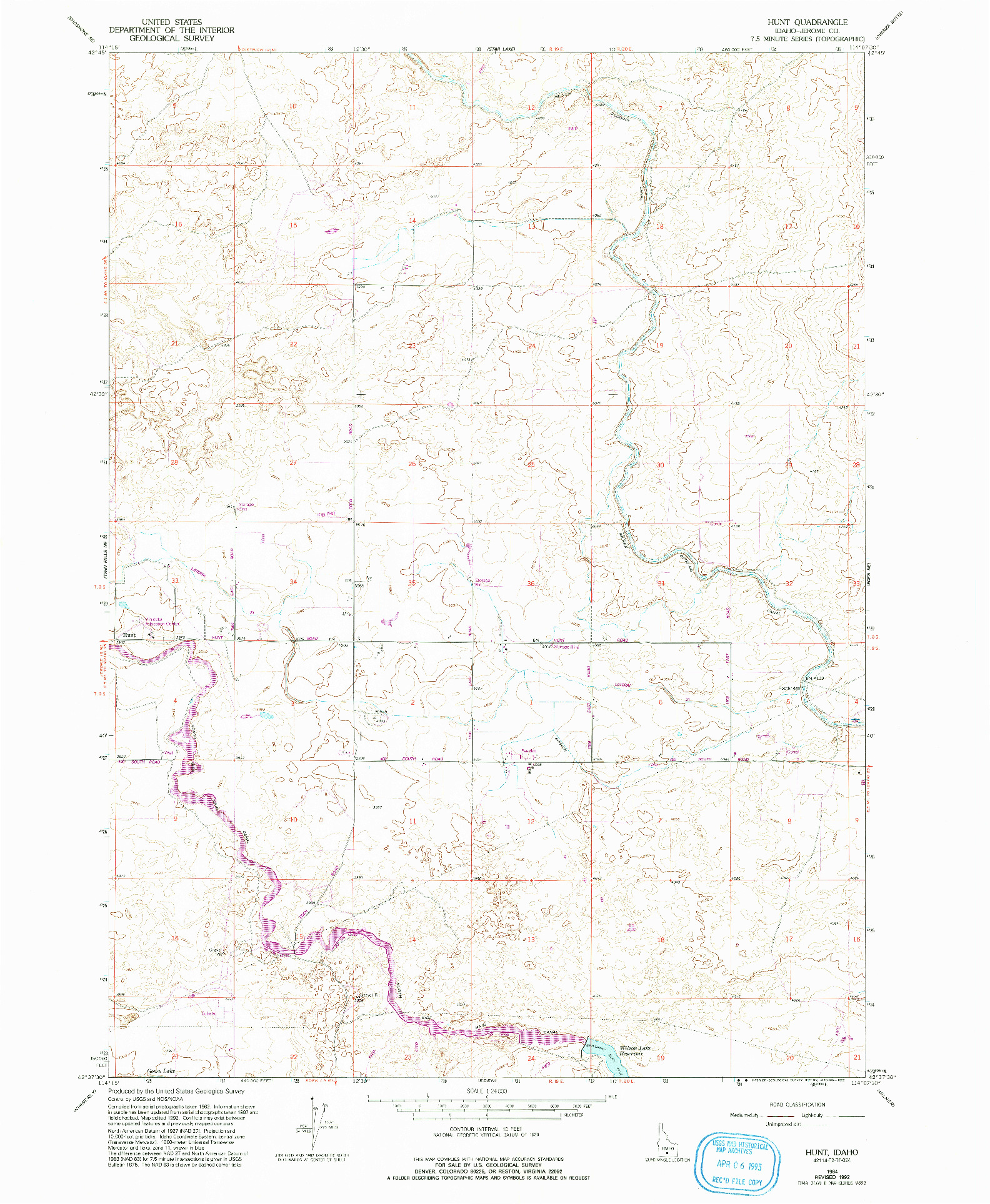 USGS 1:24000-SCALE QUADRANGLE FOR HUNT, ID 1964