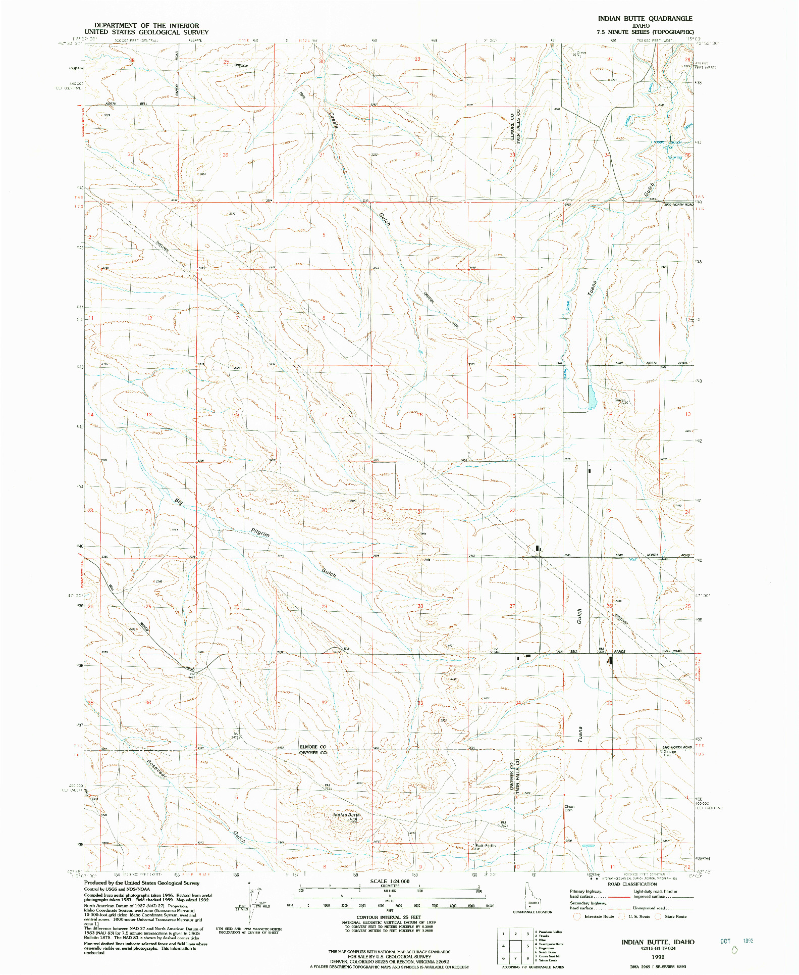 USGS 1:24000-SCALE QUADRANGLE FOR INDIAN BUTTE, ID 1992
