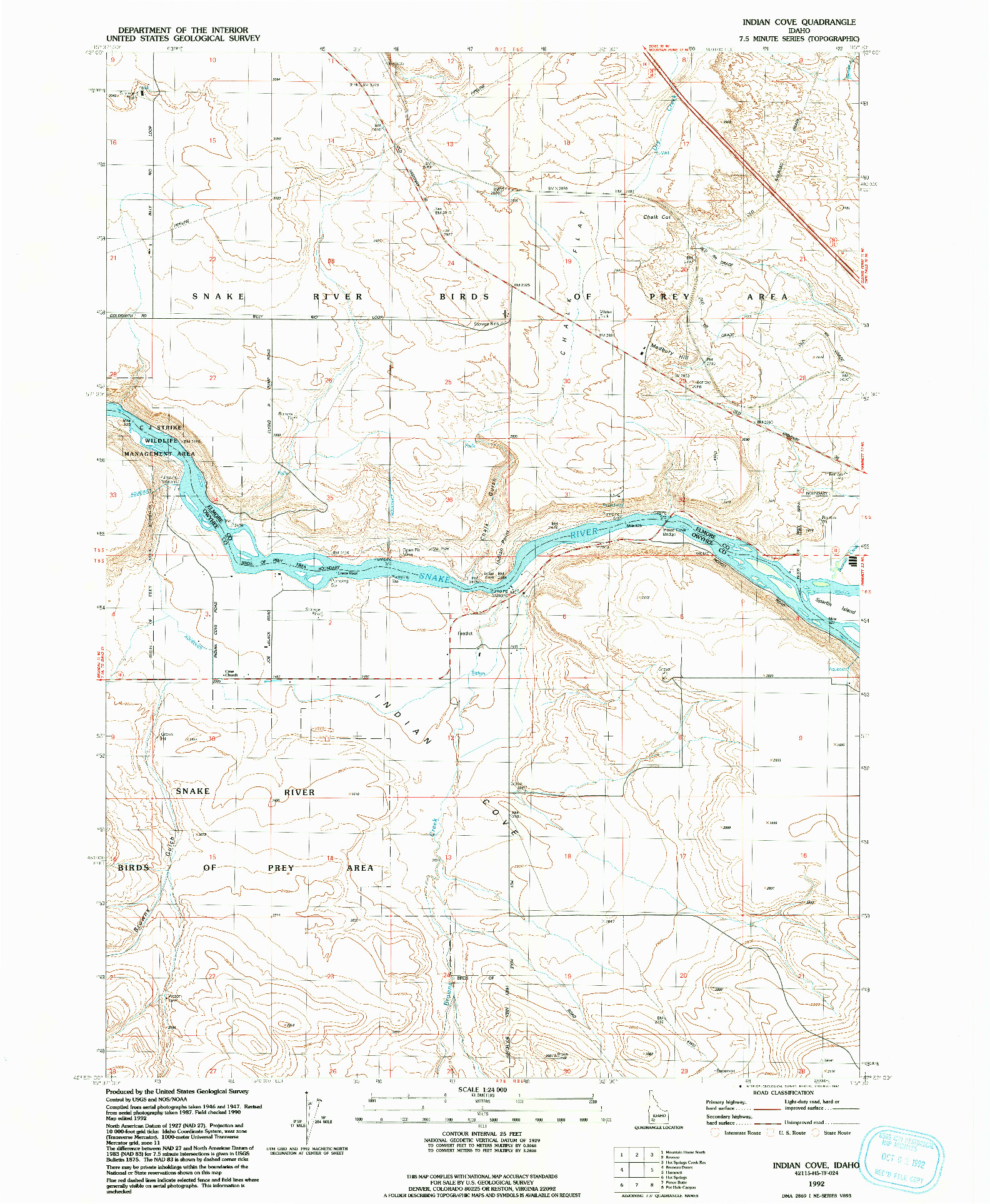 USGS 1:24000-SCALE QUADRANGLE FOR INDIAN COVE, ID 1992