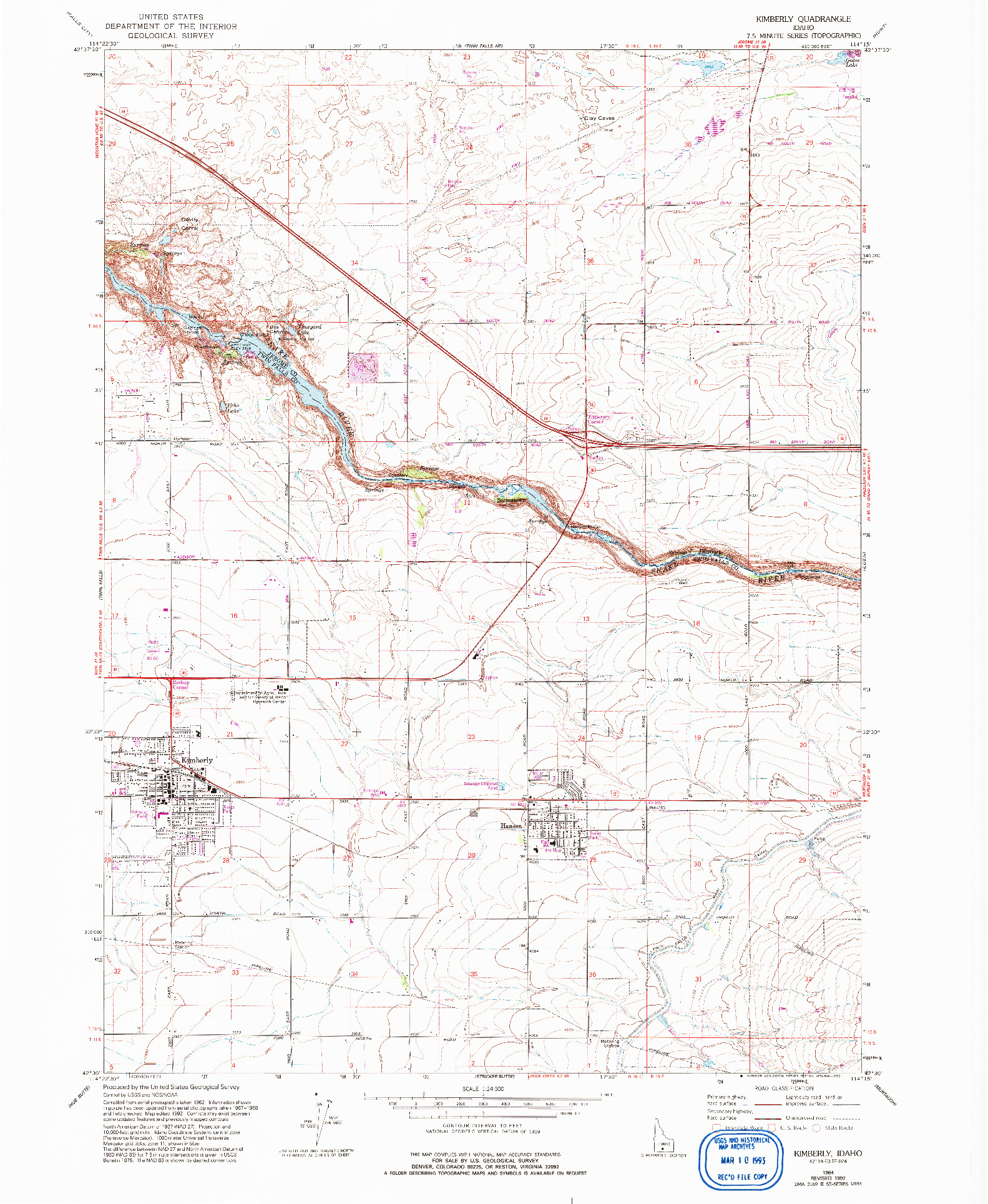 USGS 1:24000-SCALE QUADRANGLE FOR KIMBERLY, ID 1964