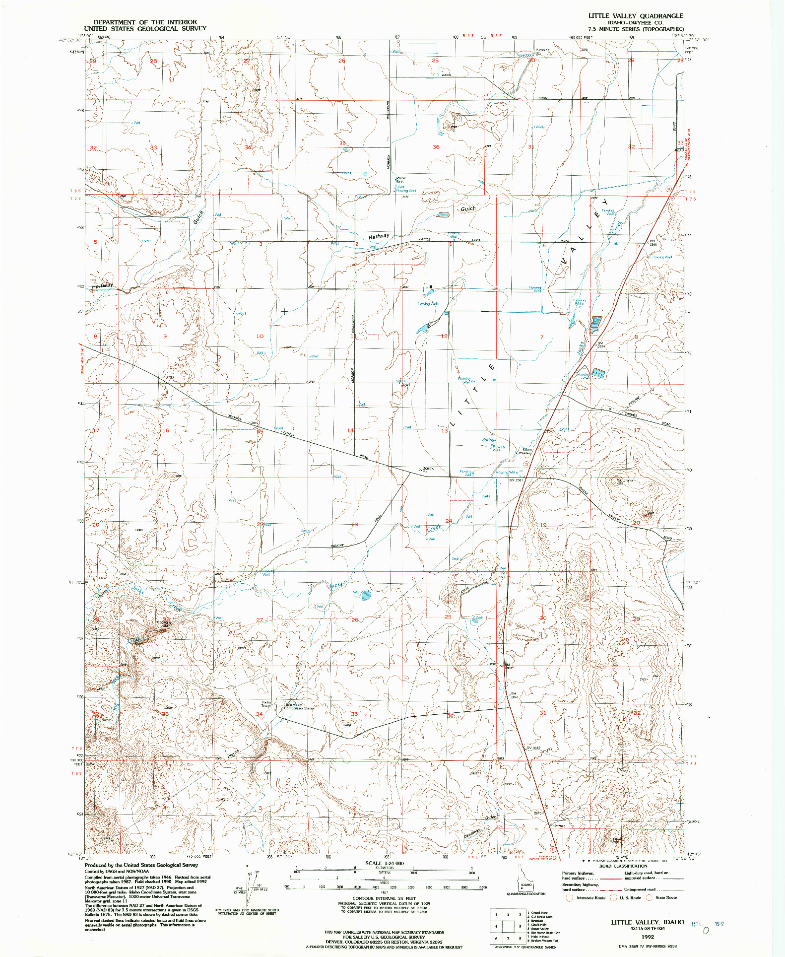 USGS 1:24000-SCALE QUADRANGLE FOR LITTLE VALLEY, ID 1992