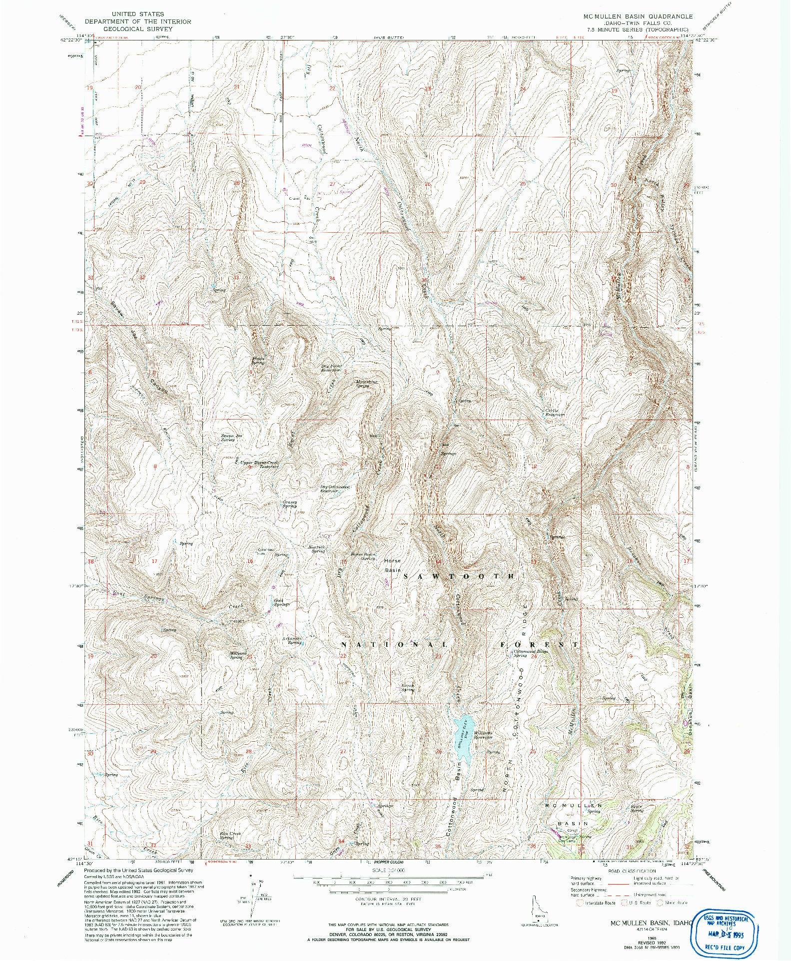 USGS 1:24000-SCALE QUADRANGLE FOR MCMULLEN BASIN, ID 1965