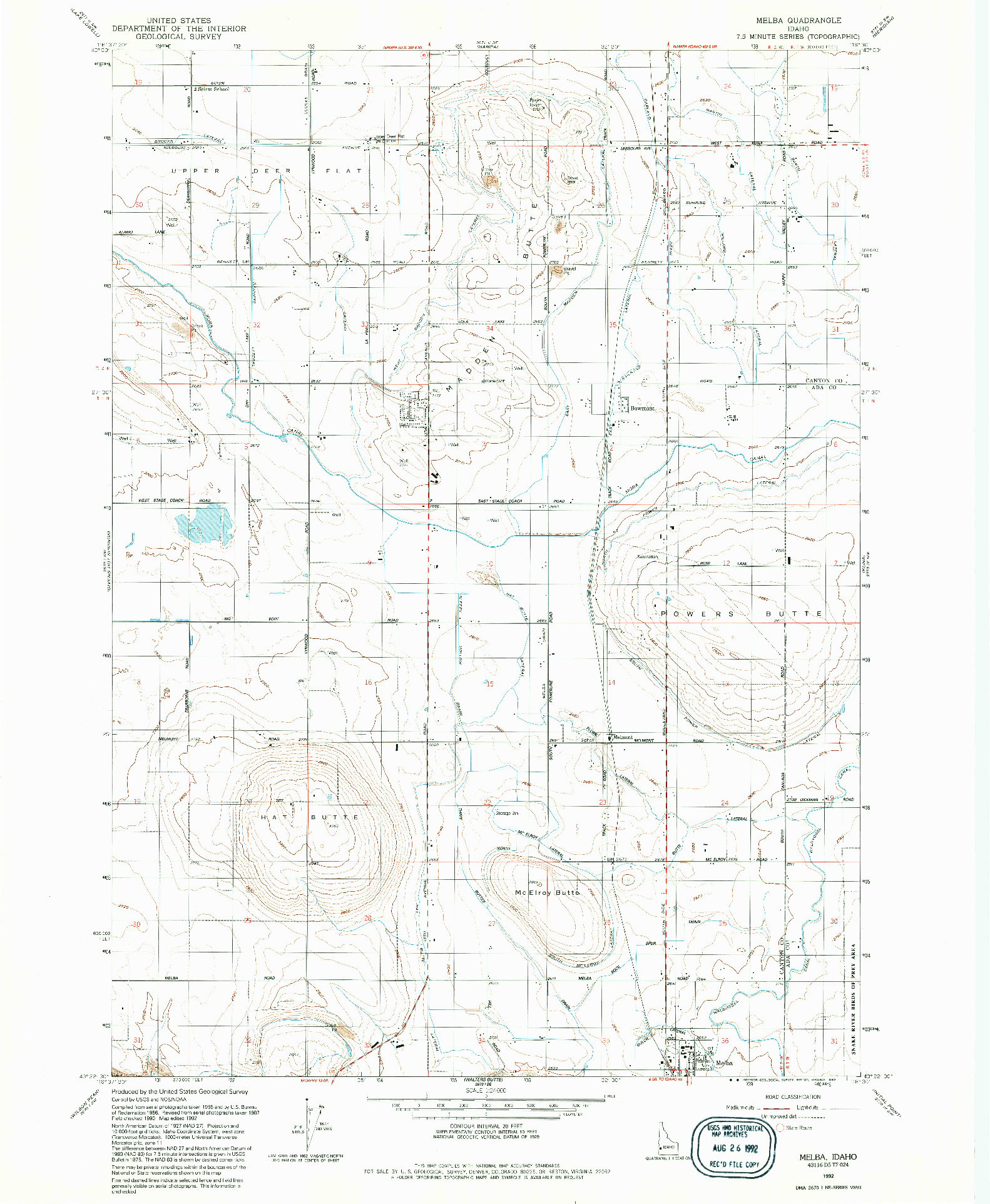 USGS 1:24000-SCALE QUADRANGLE FOR MELBA, ID 1992