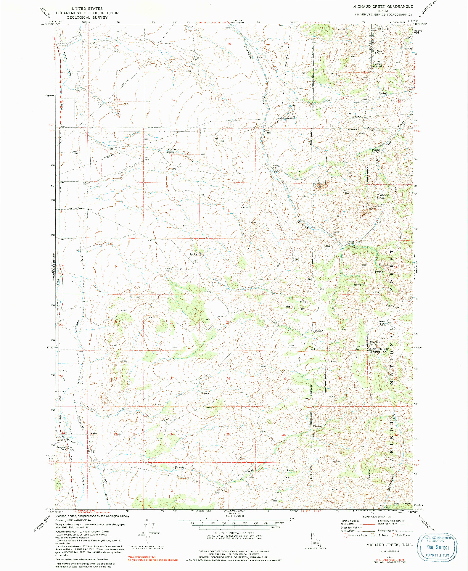 USGS 1:24000-SCALE QUADRANGLE FOR MICHAUD CREEK, ID 1971