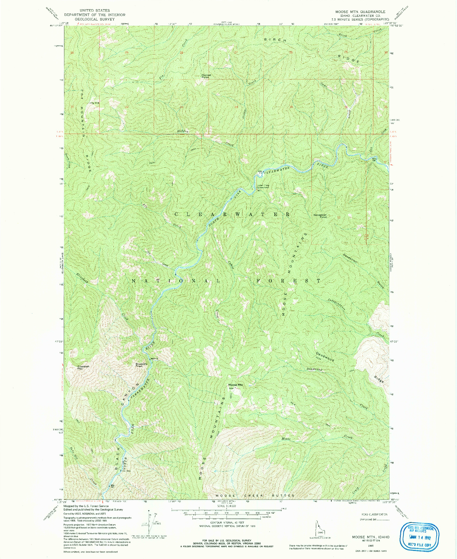 USGS 1:24000-SCALE QUADRANGLE FOR MOOSE MTN, ID 1965