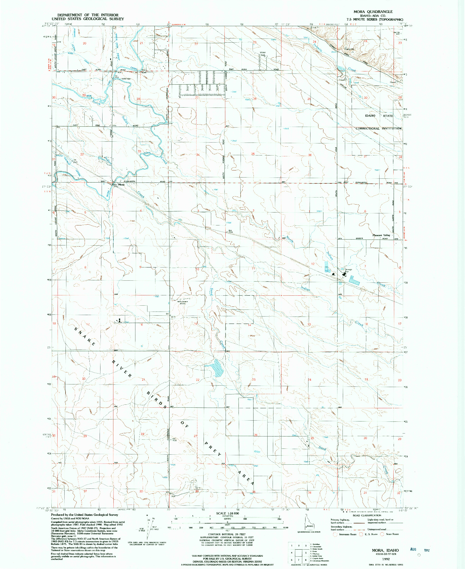 USGS 1:24000-SCALE QUADRANGLE FOR MORA, ID 1992